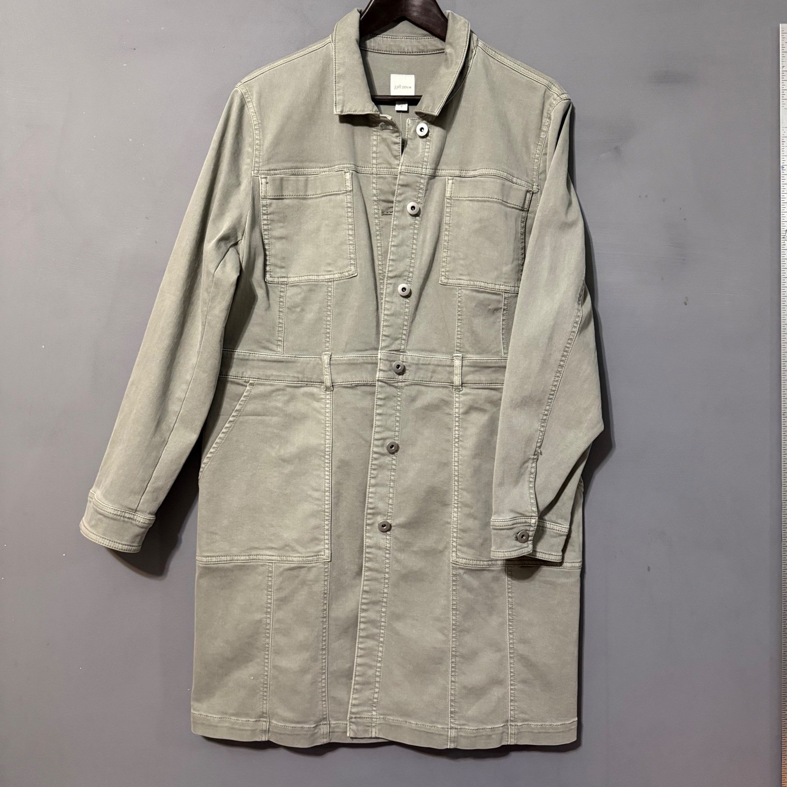 NWT J. Jill Jacket Faded Olive Green Cotton Long Large Pockets Utility