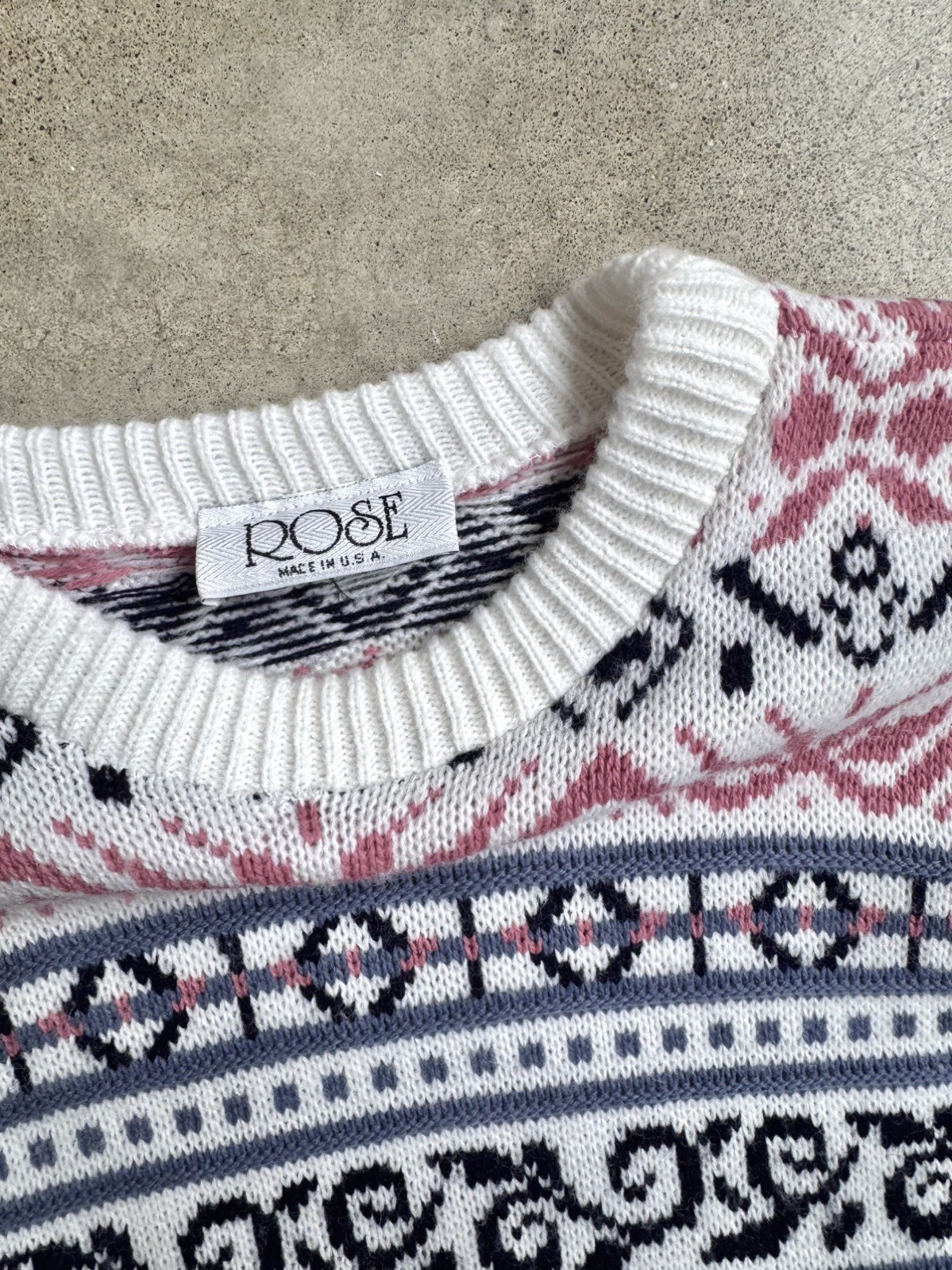 Vintage 80s 90s Rose Pink/Purple Multi Pattern Ski Sweater Size S/M