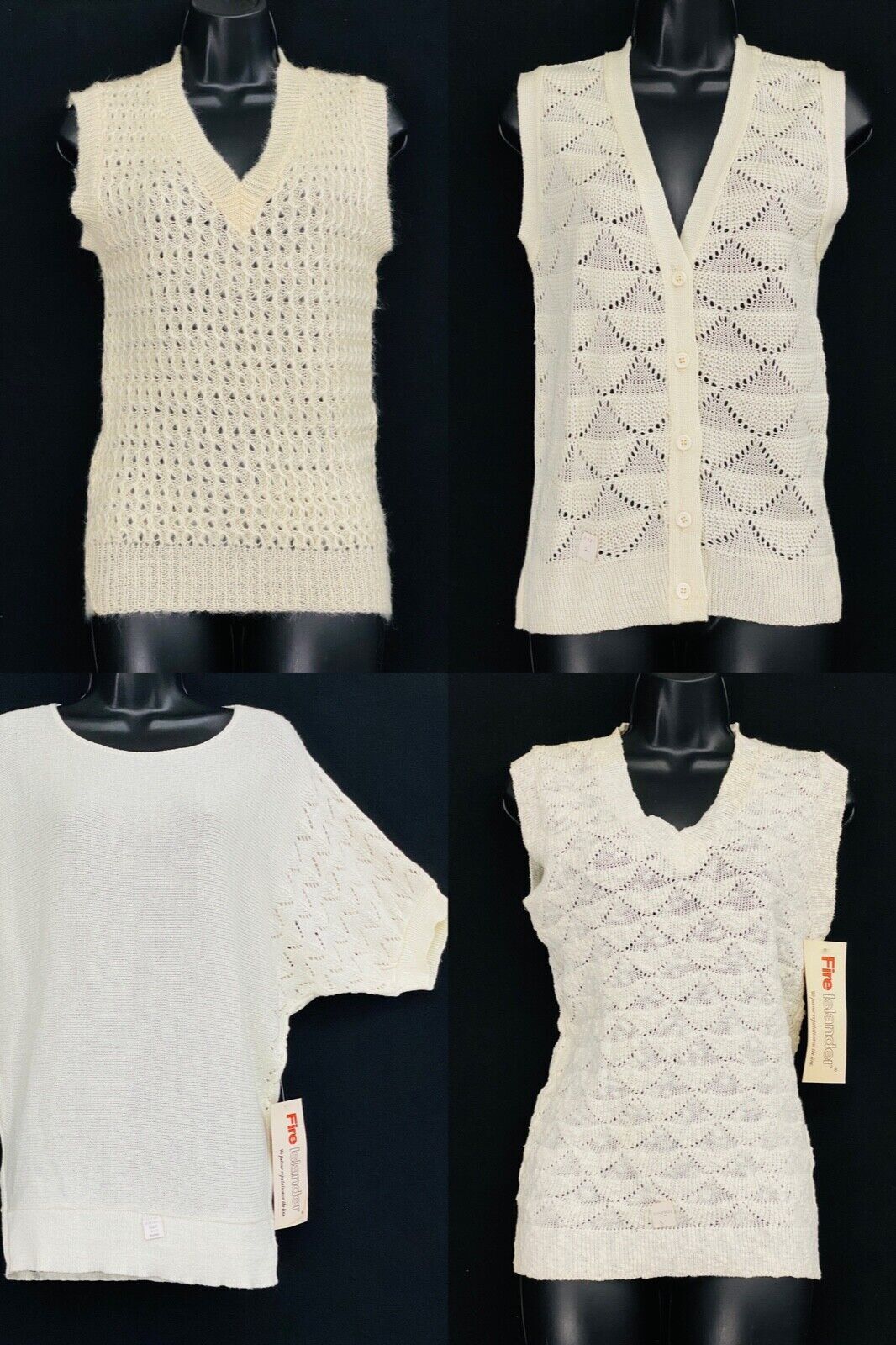 Vintage white sweater lot, ivory lightweight vest top shirt deadstock 1970 1980