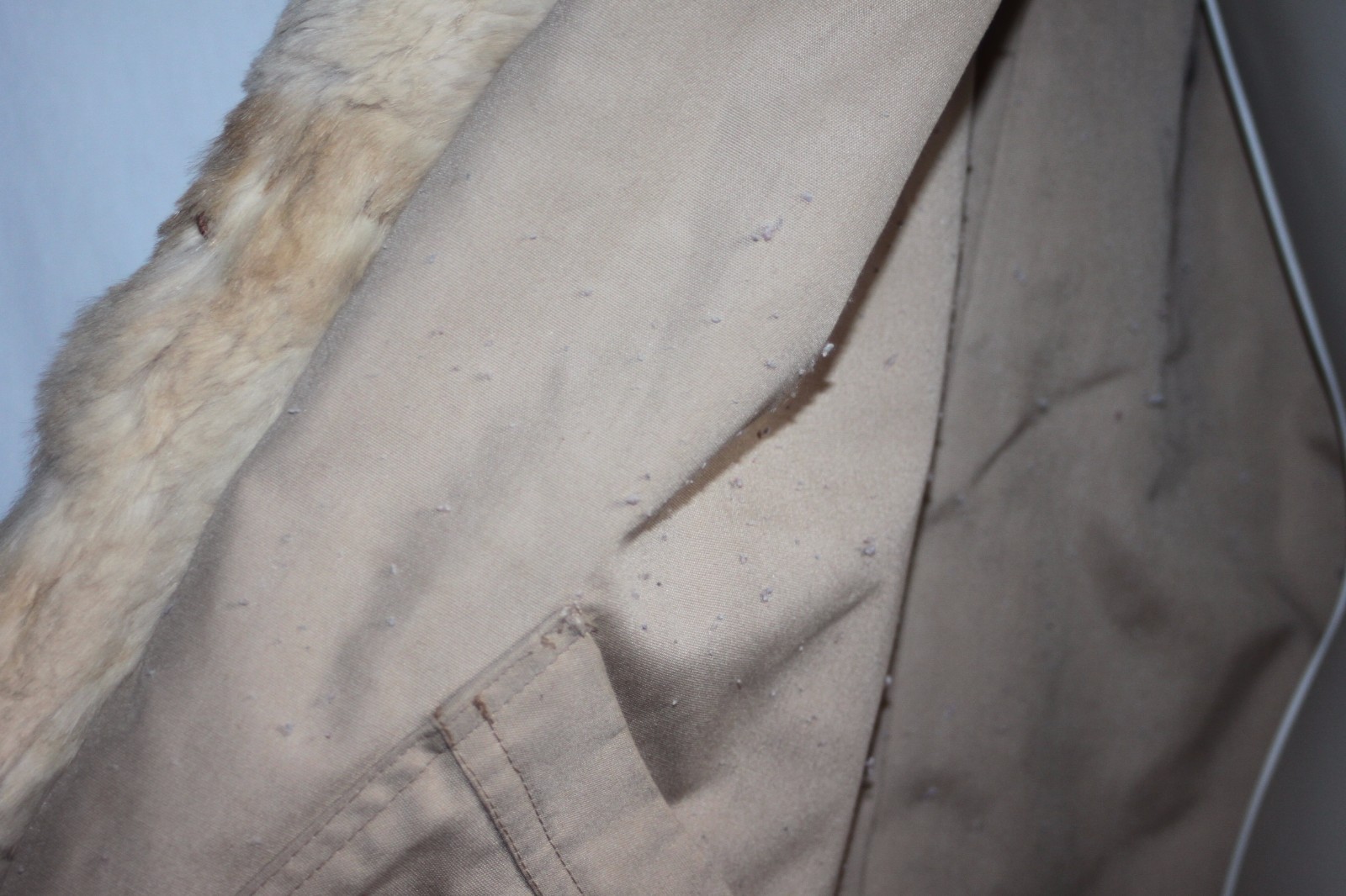 Vtg Fur Coat Rabbit Real Soft Plush Lined Genuine Brown Tan Pockets Retro Mod S