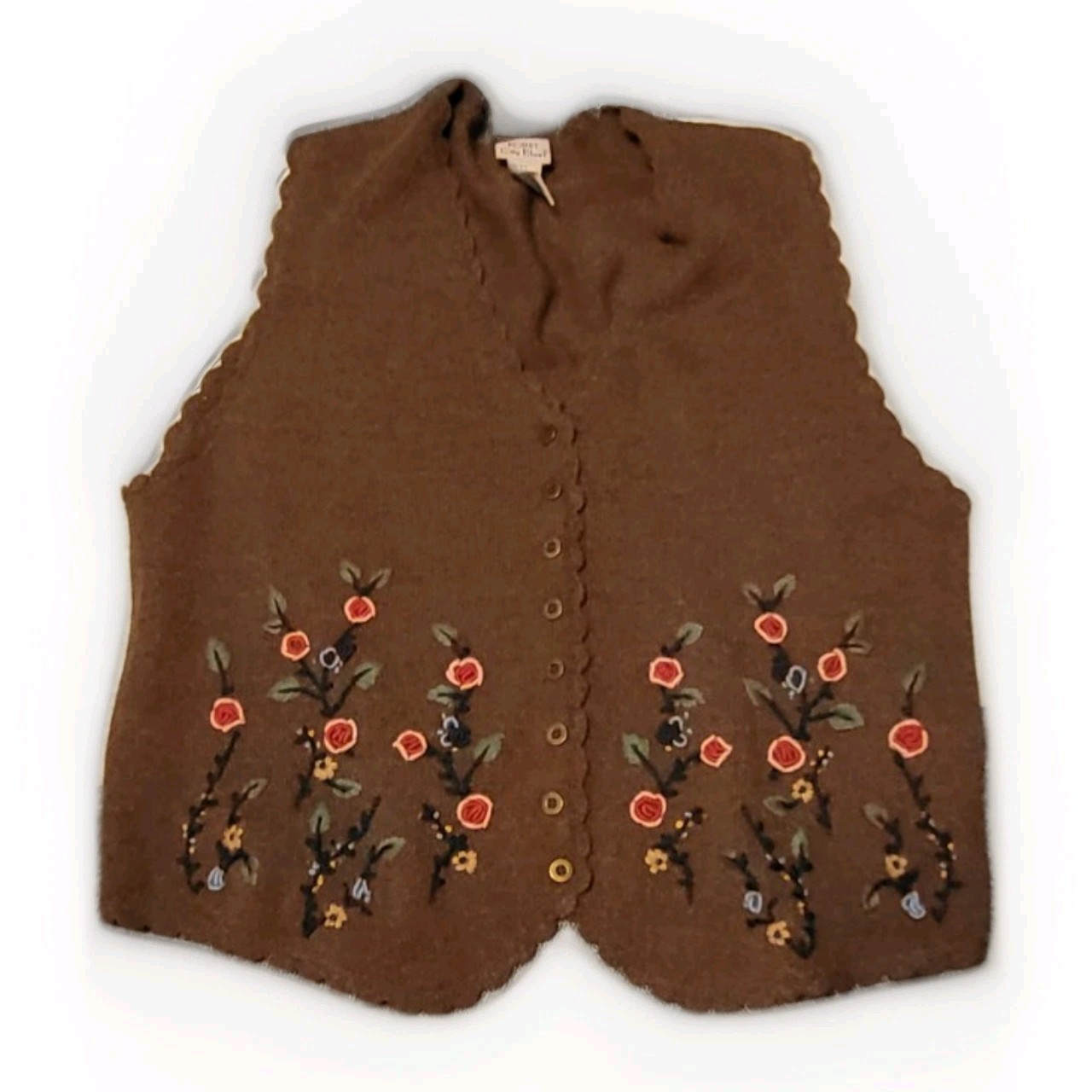 Vintage Koret Plus Size Cardigan Sweater Vest Button 1X XL Embroidered Flowers