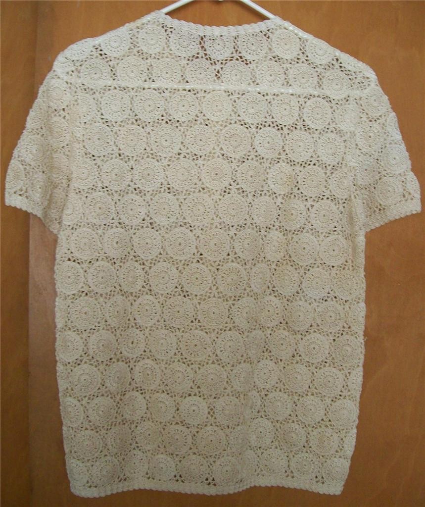 Vintage Handmade Cream Cotton Crochet Lace Cardigan Small