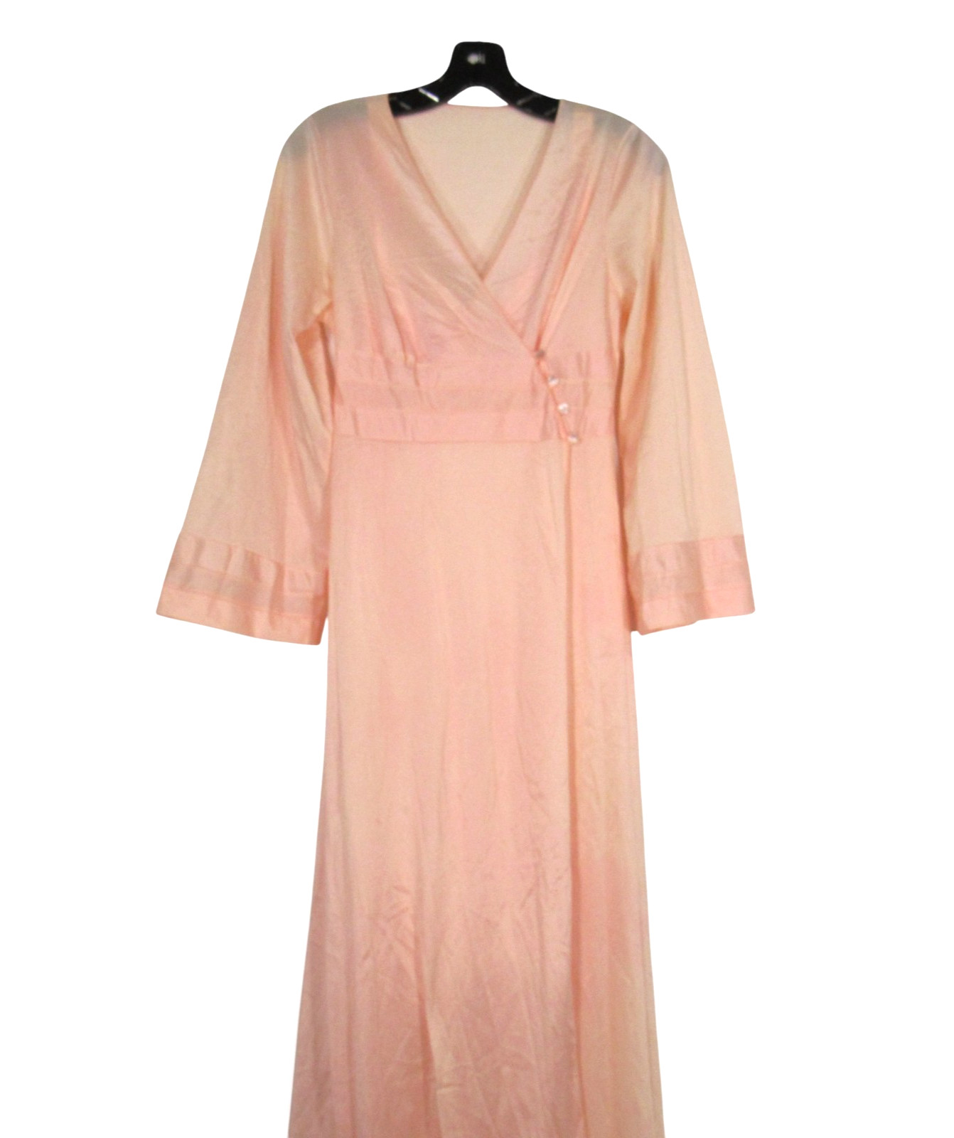 VTG MISTEE 2Pc Silky NYLON Peachy Pink PEIGNOIR Button ROBE/NIGHTGOWN SET Sz S