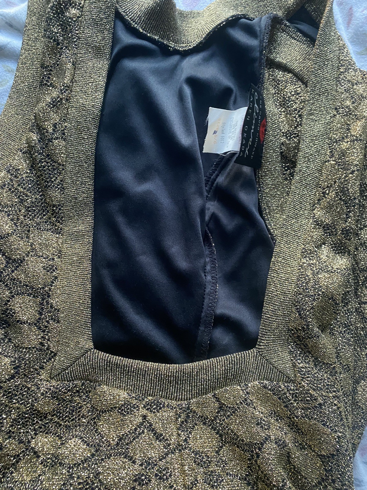 Karen Okada 'Climax’ for David Howard 80s Gold Bodycon Mini Floral Lace Dress