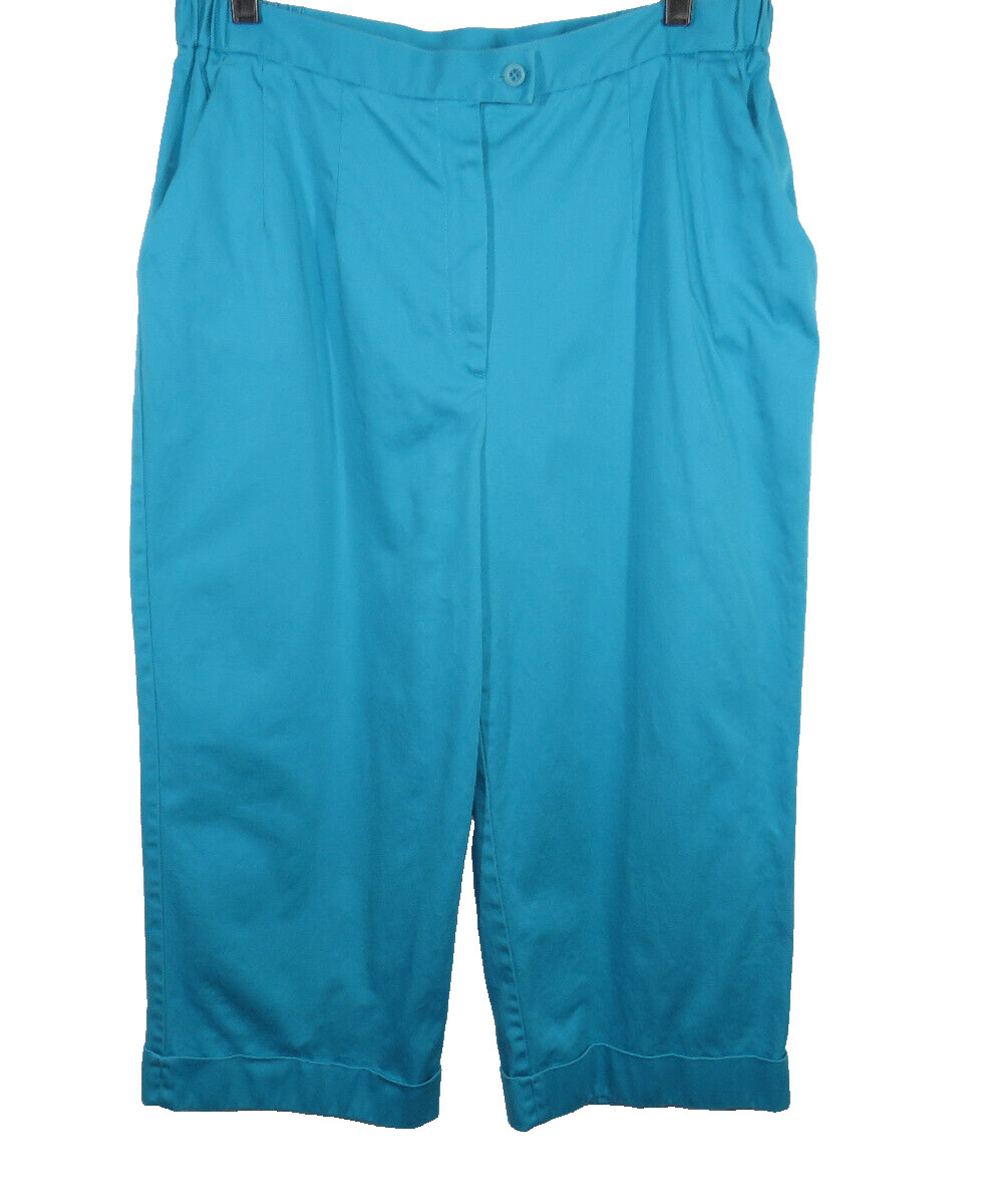 Vintage Harve Benard Turquoise Cotton Blend Cuffed Hem Capri Pants Plus Size 16W