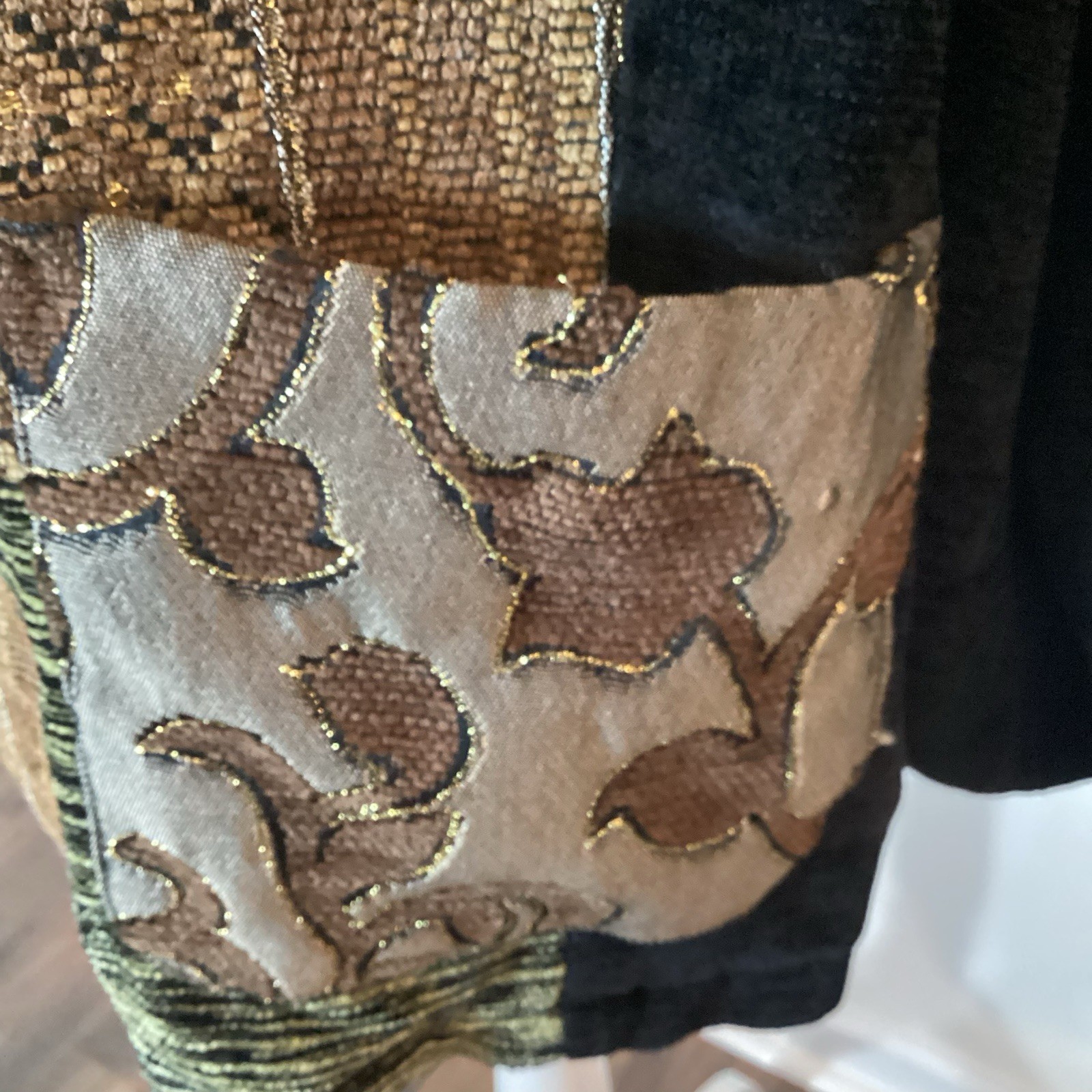 Vtg Maggie Barnes Jacket Retro Patchwork Boho Embroidered Chenille 3X Black Gold