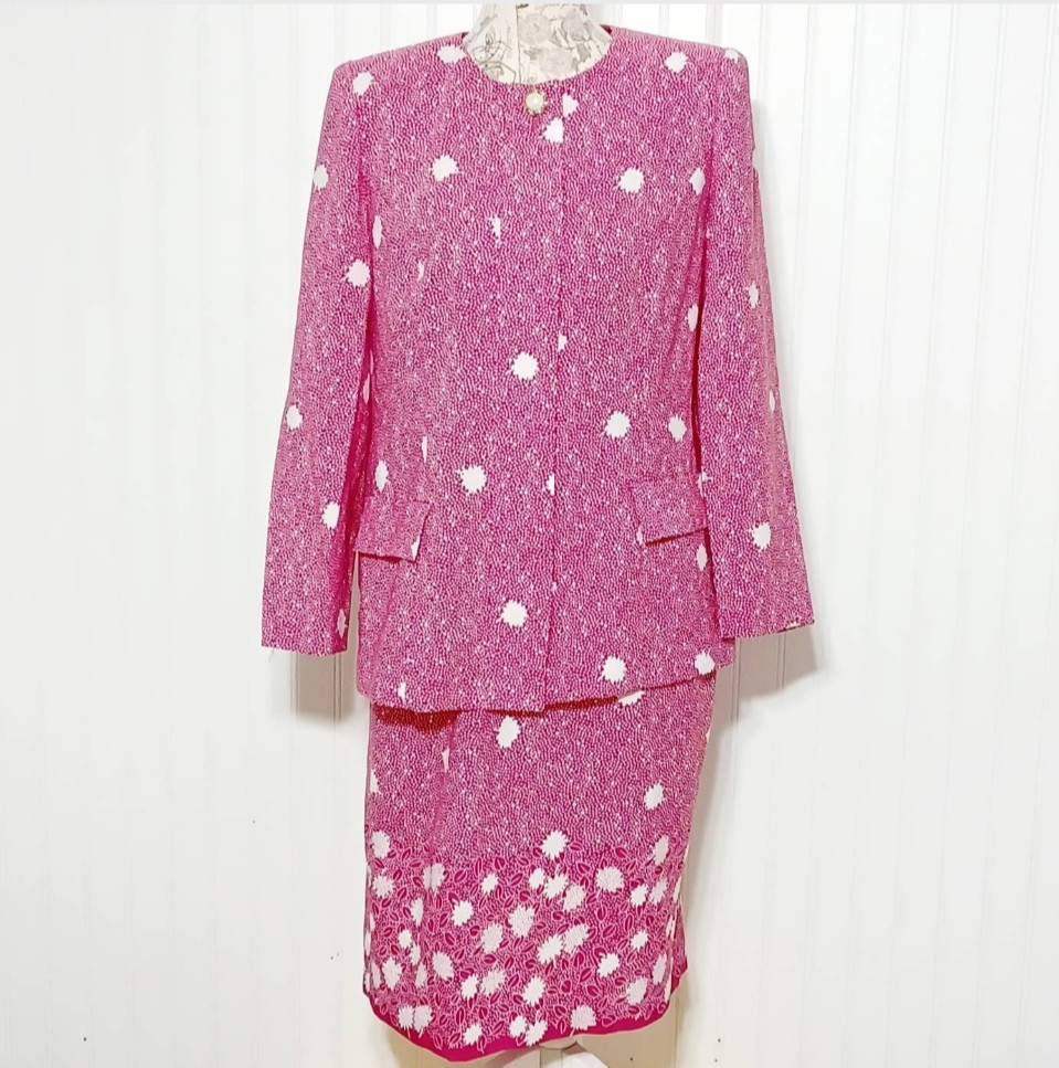 True Vintage Andrea Gayle 1980s 2-pc Light Weight Skirt Suit Collarless Jacket