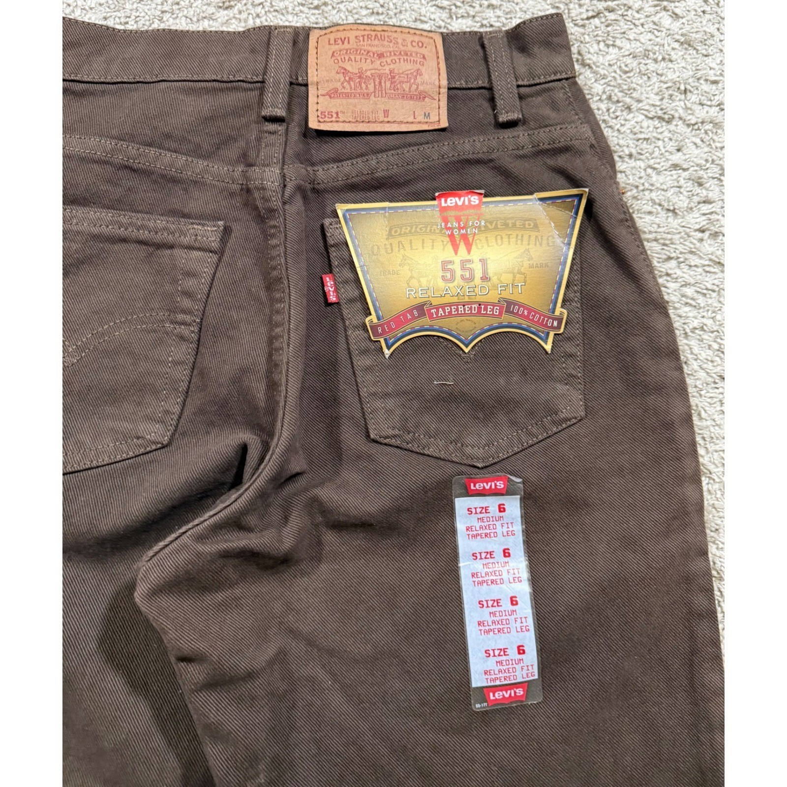 Womens VTG Levi’s 551 Brown Relaxed Fit Jeans USA Deadstock High Rise NWT 6 MED