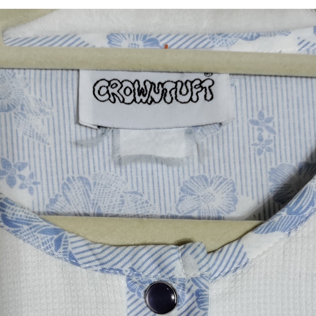 Crowntuft Blue Floral Embroidered Snap Front House Dress Duster Womens L/XL