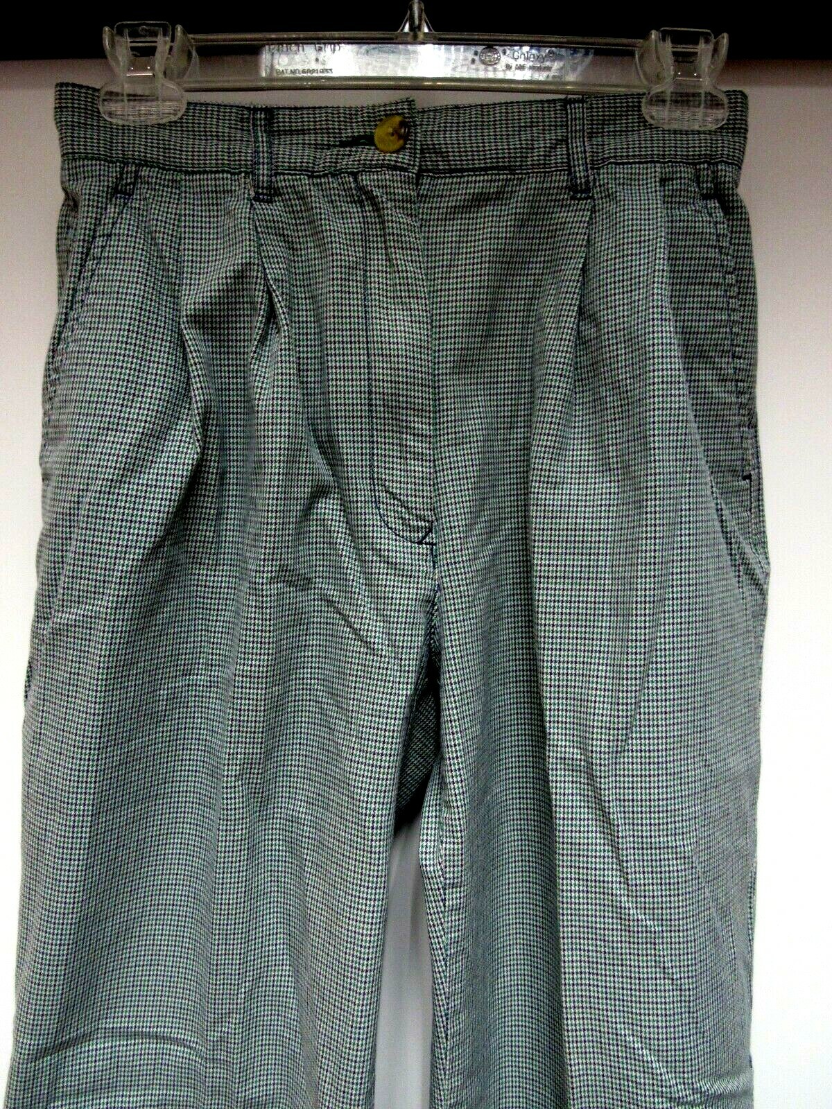 VTG TOMMY HILFIGER Cotton Pants Houndstooth Teal Blue Navy 26 1/2 x 30 1/2 6 EUC