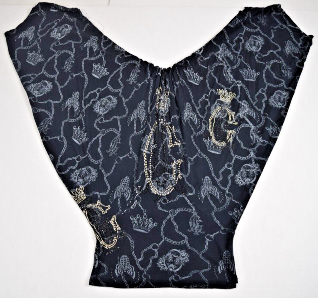 Vintage Dress Christian Audigier Size S/M 90s Black Gold Crowns Grenades USA