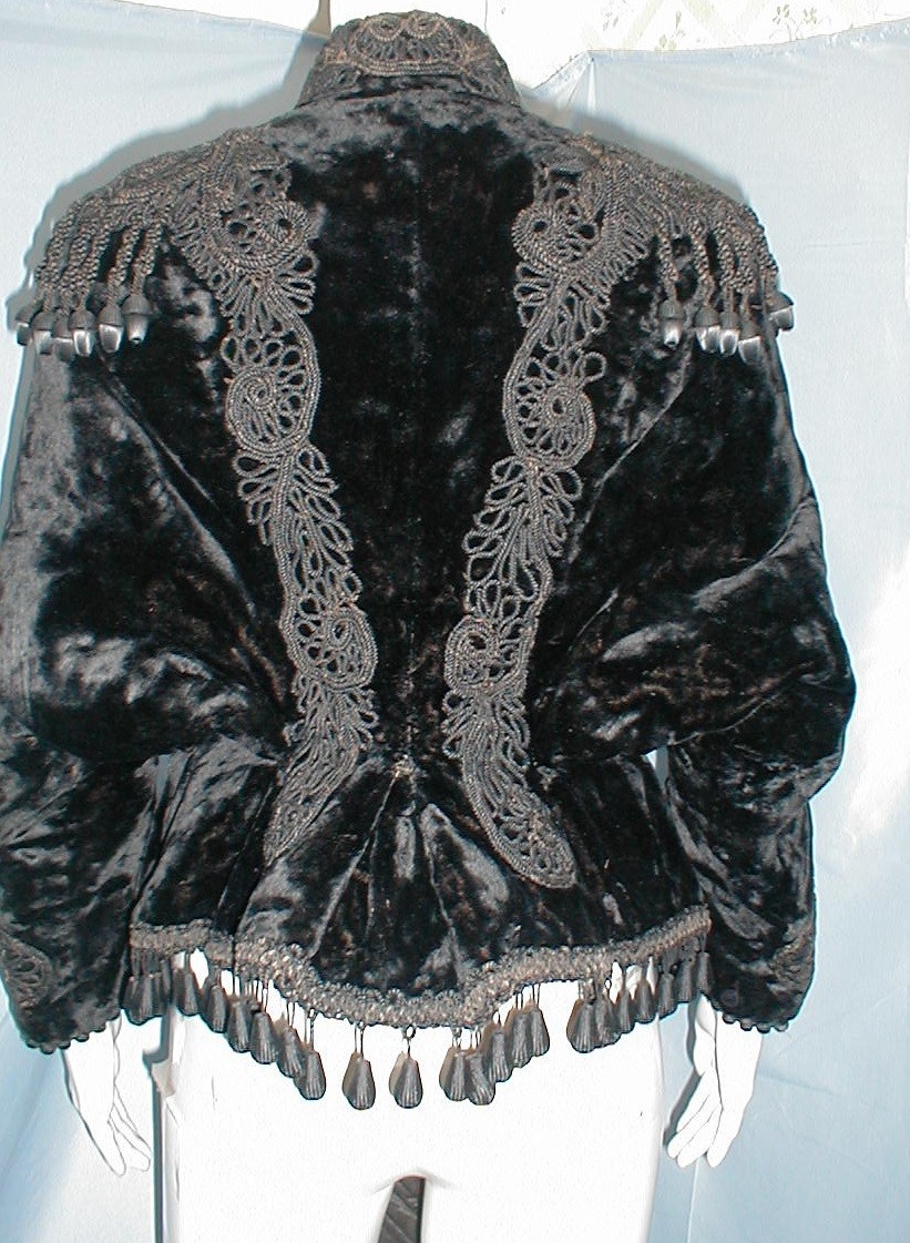 Plush Antique Dress Bustle Cape Victorian 1870 Black Velvet w/ Black Braiding