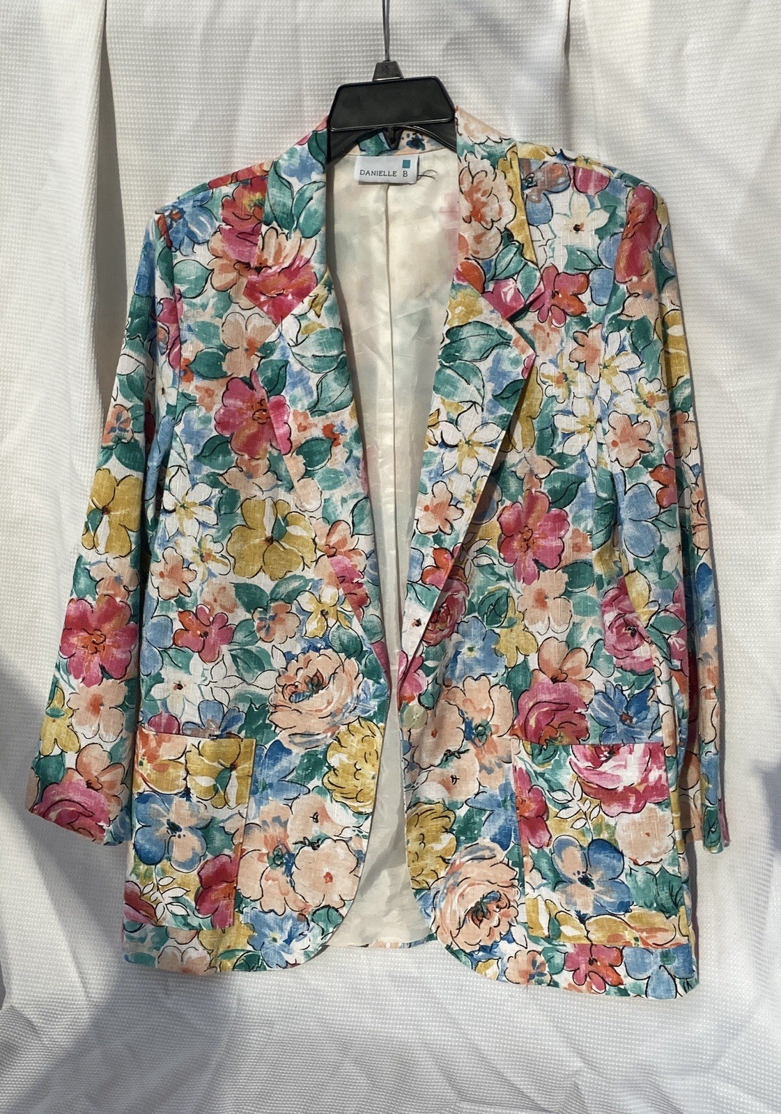90’s Y2K Linen Rayon Jacket Floral Size M By Danielle B Coastal Grandma