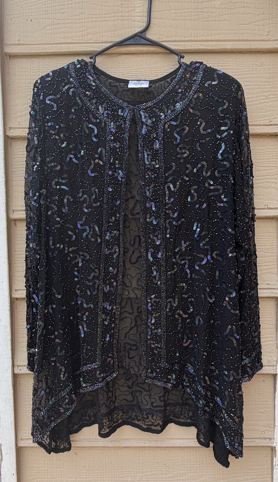 Black Silk Beaded Sequin Cardigan