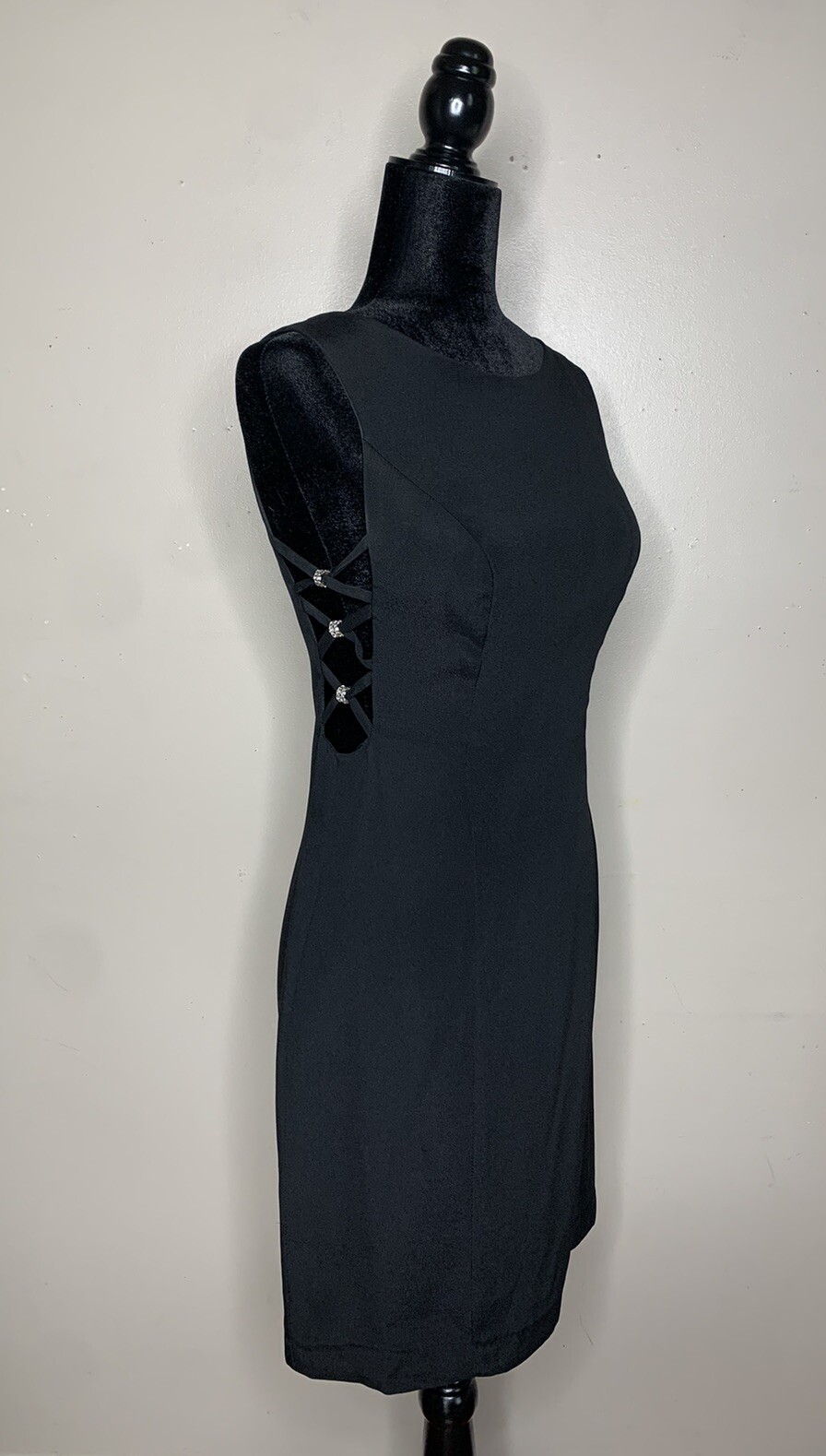 Vintage Alyce Designs Little Black Shift Dress Rhinestone Jeweled Sides Size 6