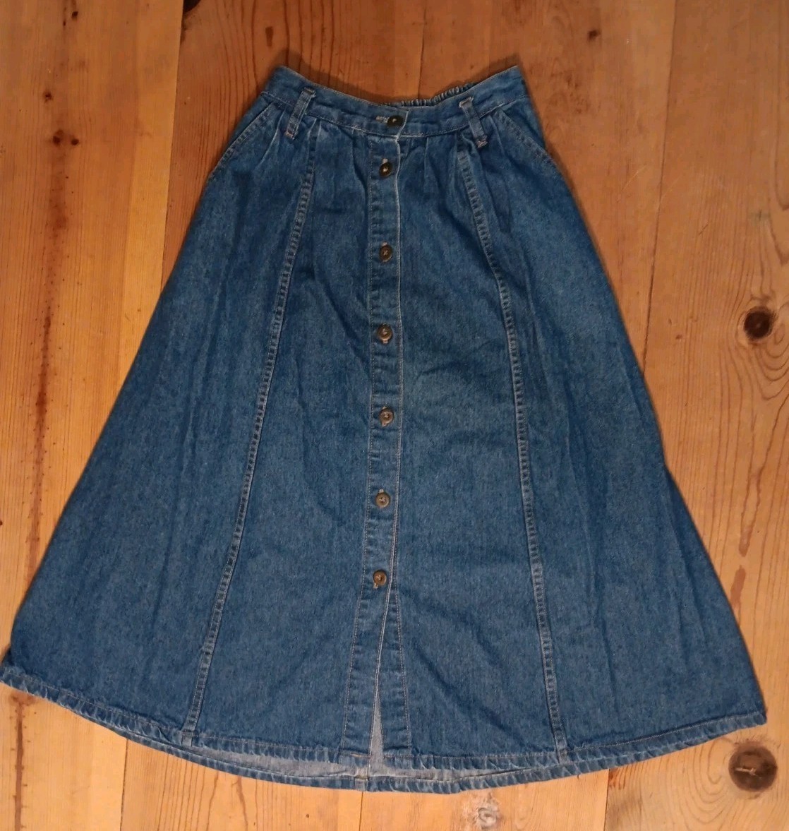 Vtg Classic Elements Midi Jean Skirt Women 12 Fits 6-8 Denim A Line Cottagecore