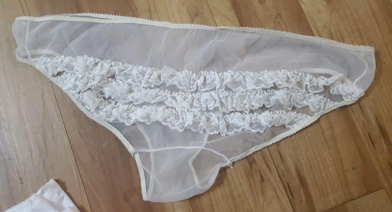 Vintage Panties and Cami Cutter Lot Of 9 Nylon Granny Shiny Lace ALL FLAWED