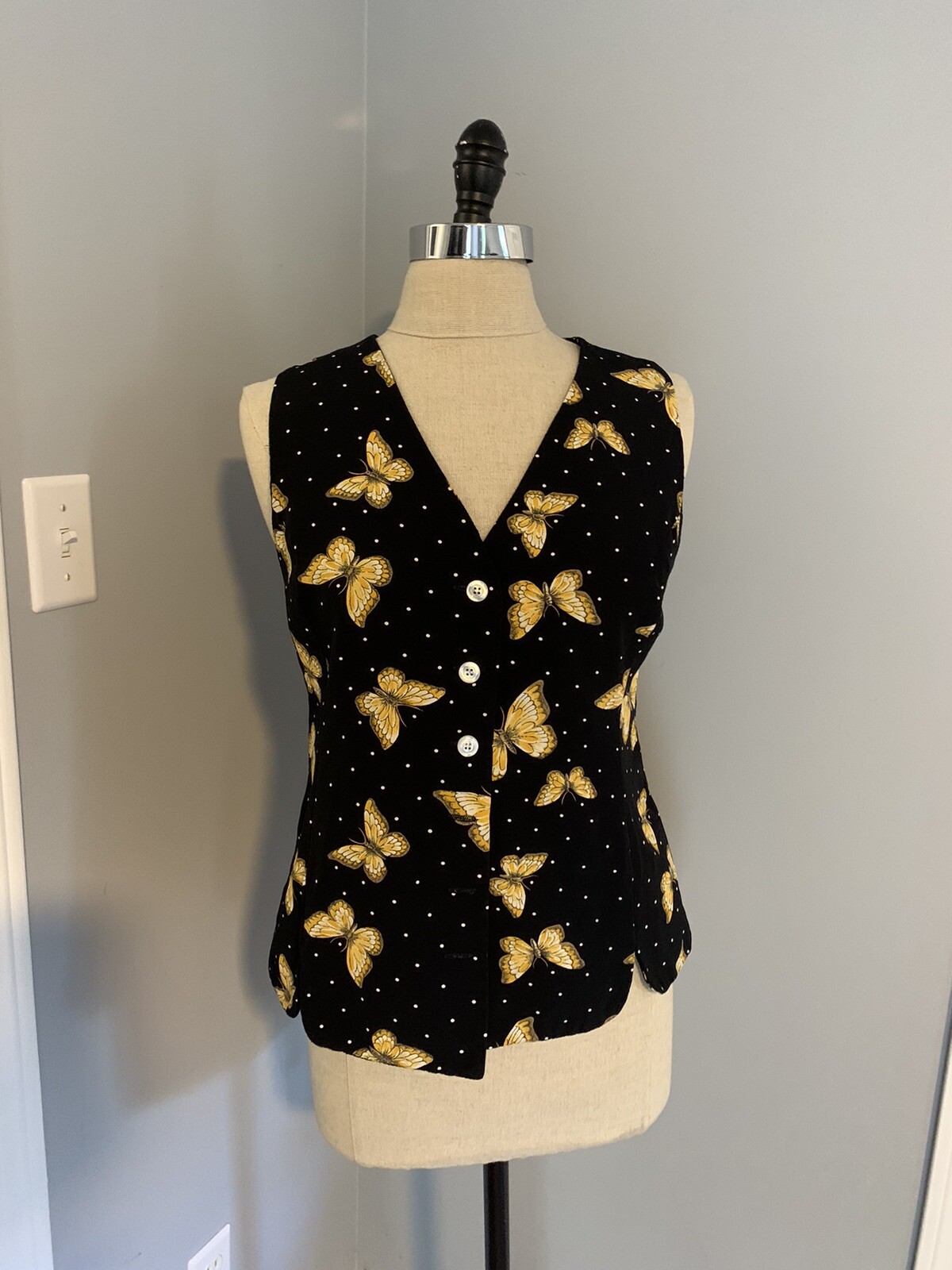 Vintage 90s Moth Print Top Whimsy Goth Boho Dark Academia Cottage Forest Witch M