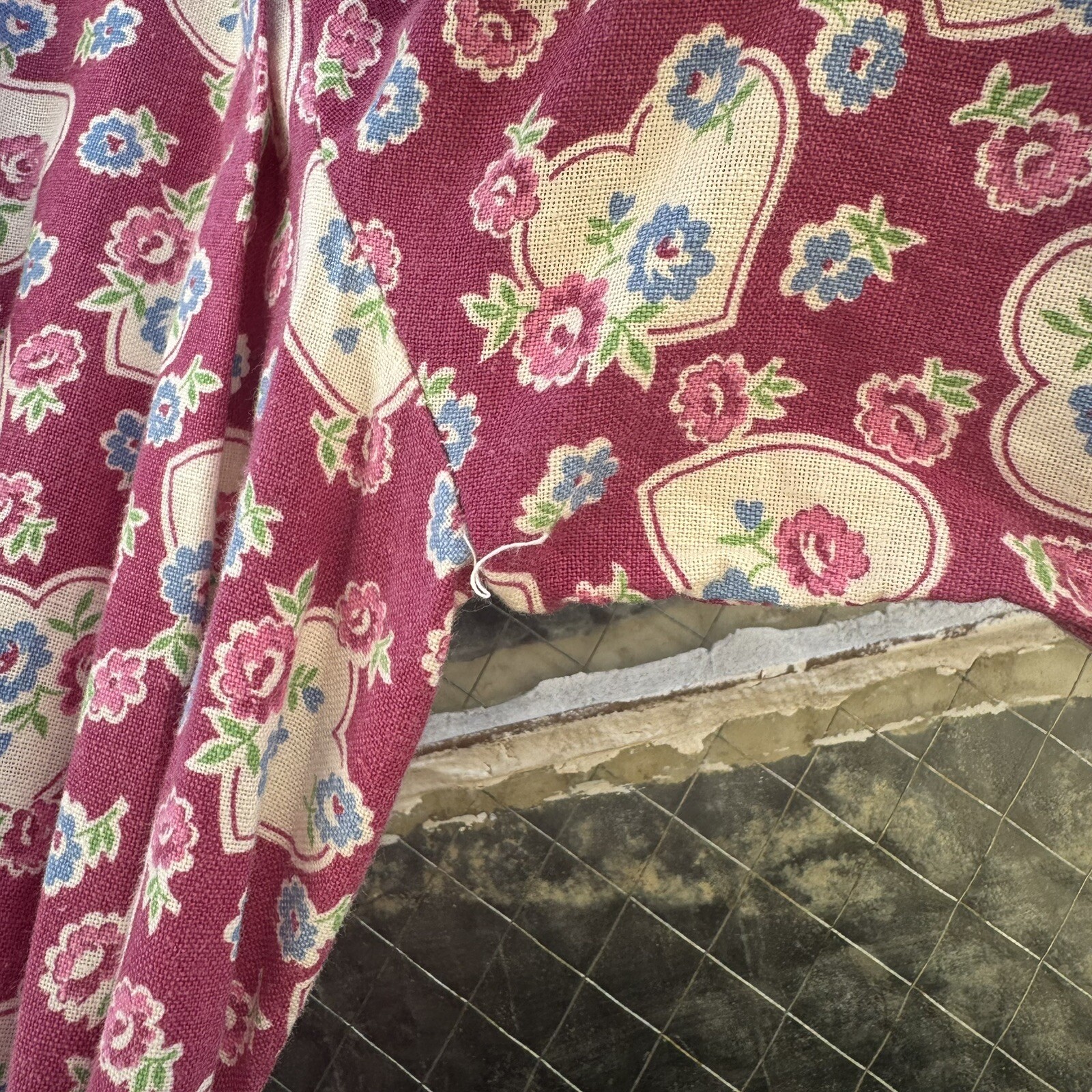 Vintage 1940s Purple, White & Blue Dressing Gown, Robe, Wrap Dress, Heart Print