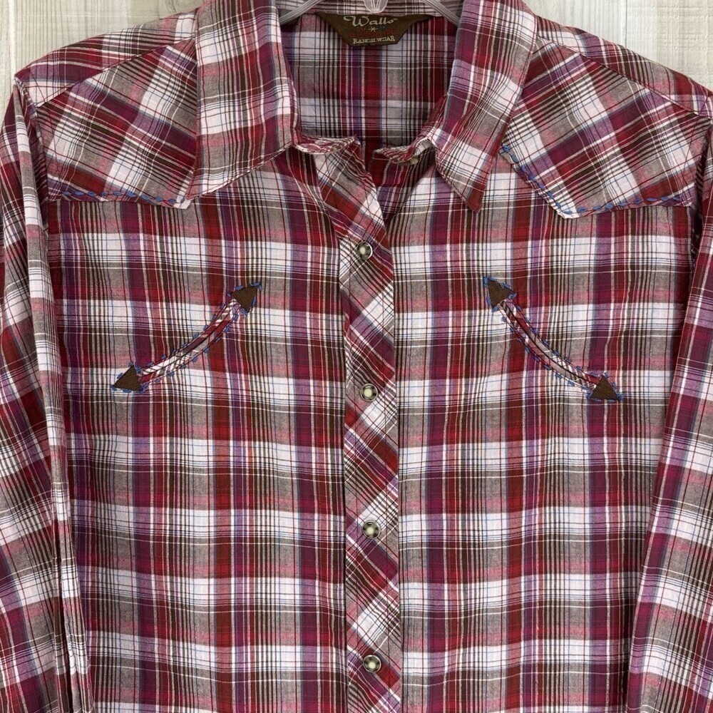 Walls VTG Ranch Wear Western Shirt Womens Cowgirl Pearl Snap Up Red Rodeo M