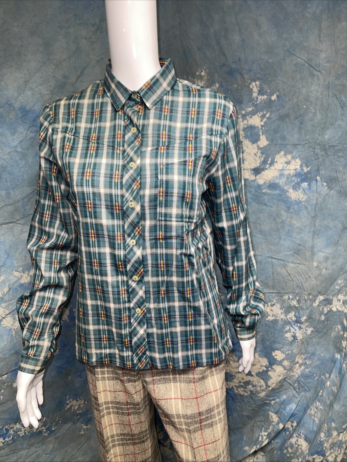 Juniors Vintage 1970s Bobbie Brooks Plaid Blouse Shirt 13/14