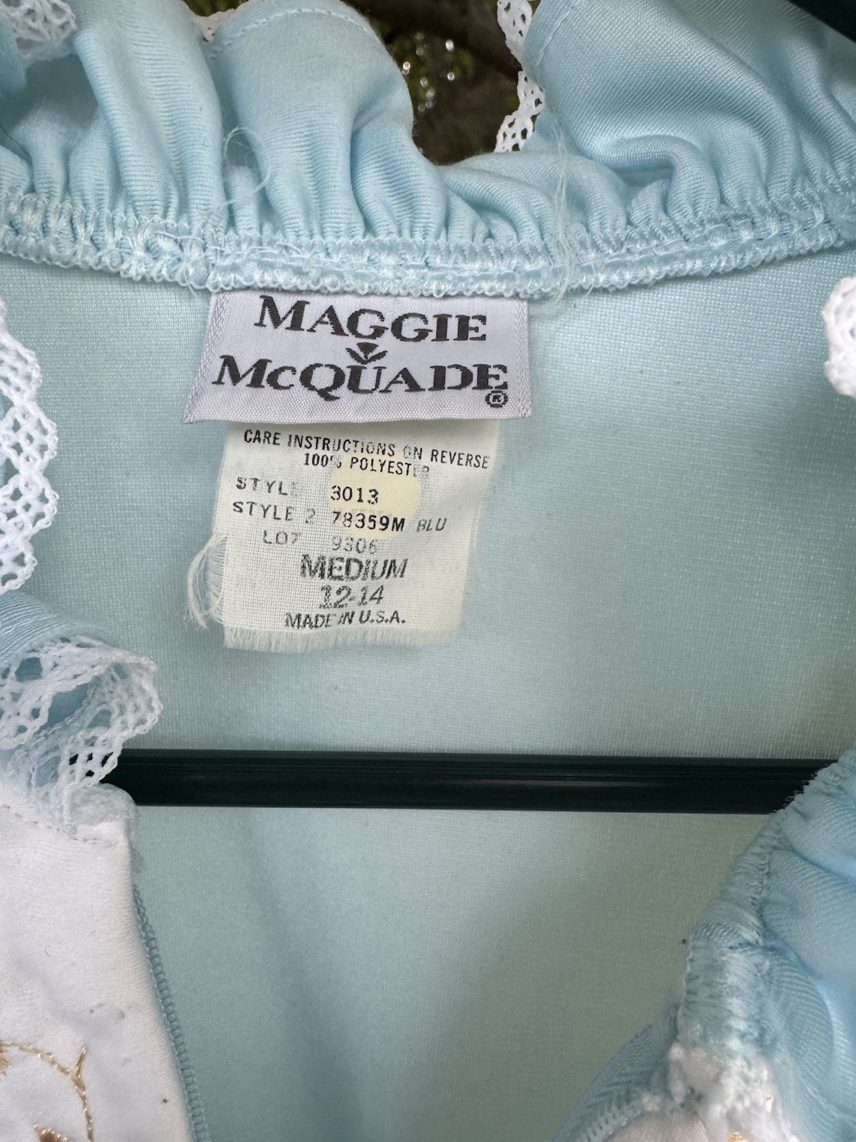 Maggie And McQuade Vintage Baby Blue Long Nightgown With Butterflies Embroidered