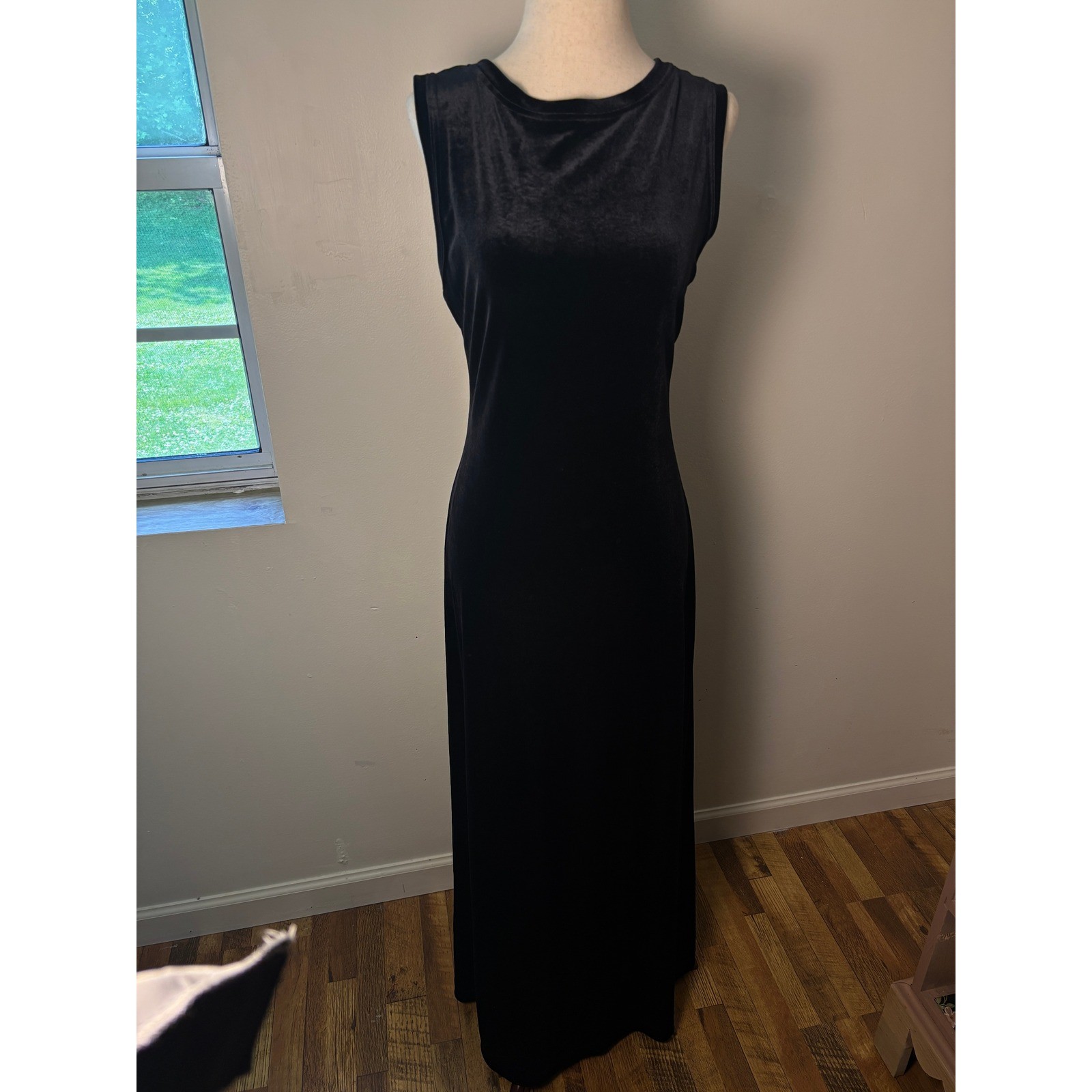 Vintage Alyn Paige Black Velvet Maxi Dress Sleeveless 90s Minimalist Goth S/M