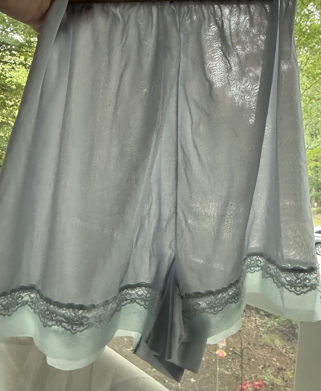 Vtg 60s Tap Slip Pants Bloomer Blue Nylon Chiffon Lace Wide Gusset Hi Cut 7 M L