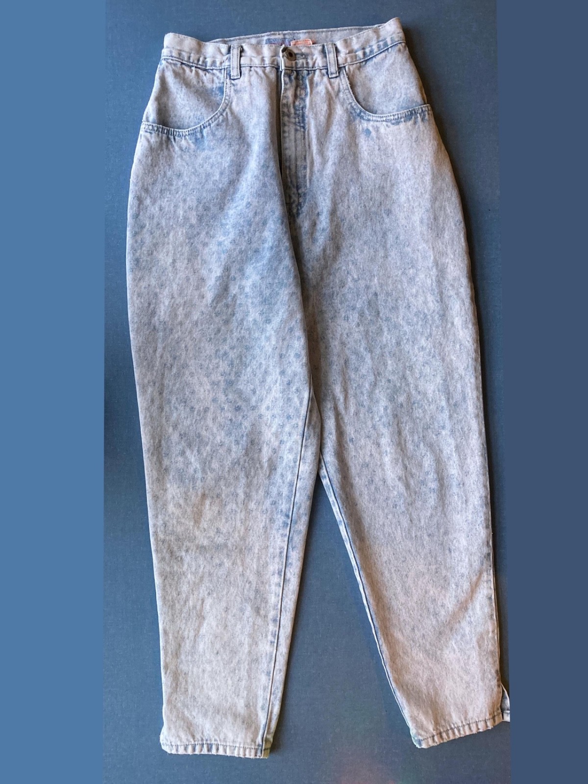 Vintage 80s Light Wash Polka Dot Tapered Jeans, XS, Waist 28″