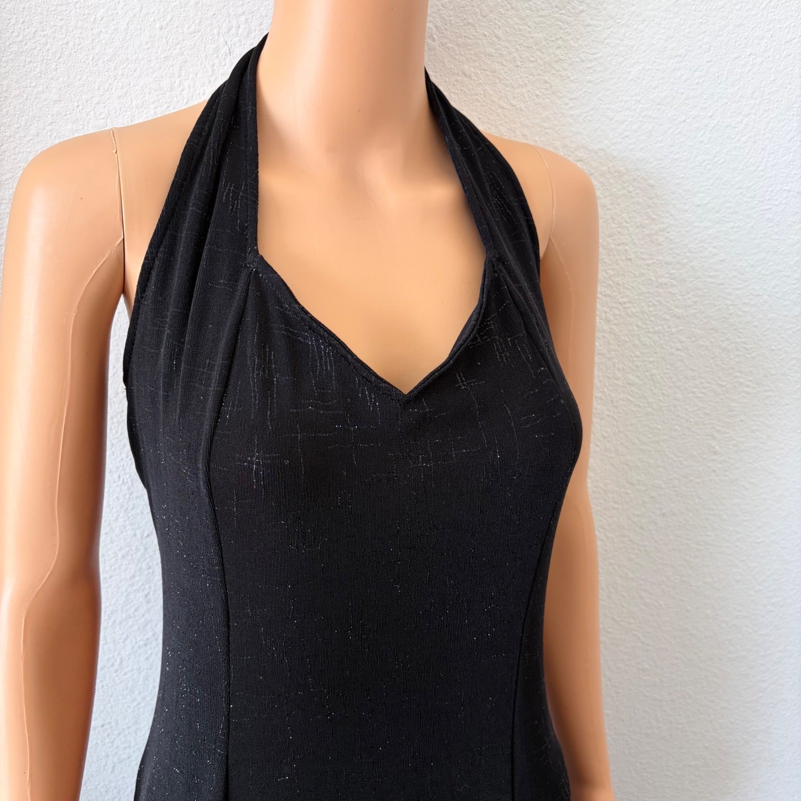Luly K Maxi Dress Women LG Black Vintage 90s Y2K Halter Open Back Glitter Prom