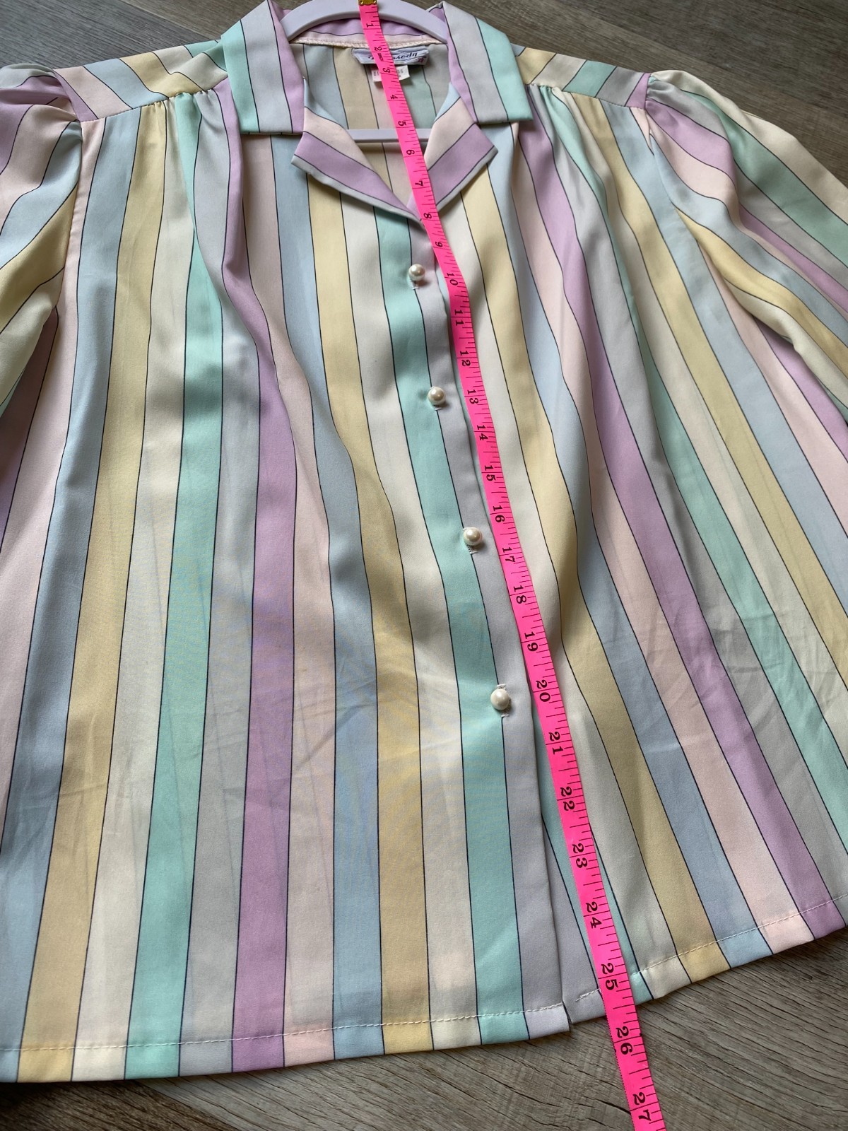 Vintage Rhapsody 70s 80s Pastel Candy Stripe Pearl Button Retro Blouse 38