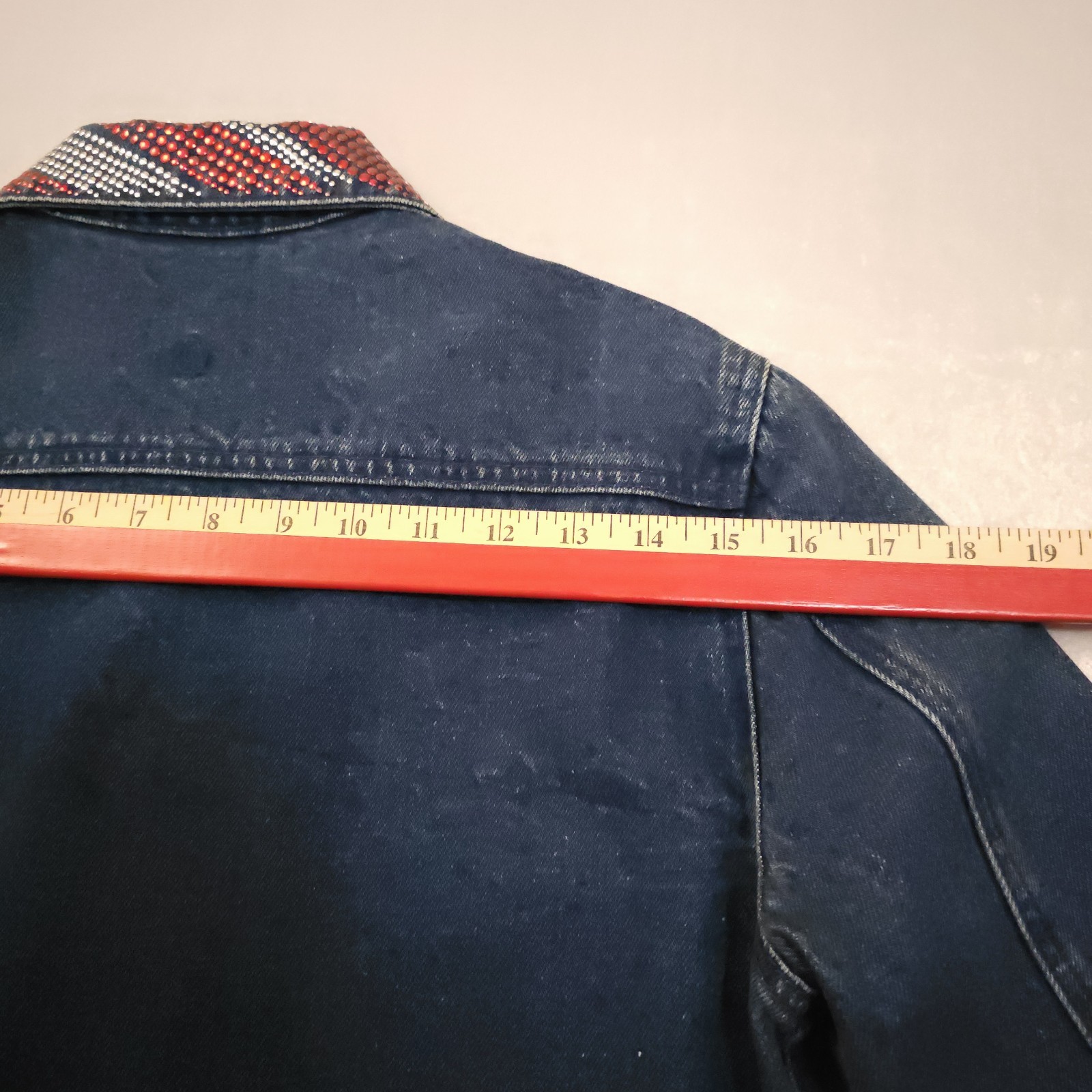 Vintage 90s Heritage Denim Rhinestone American Flag Jacket Christine Alexander S