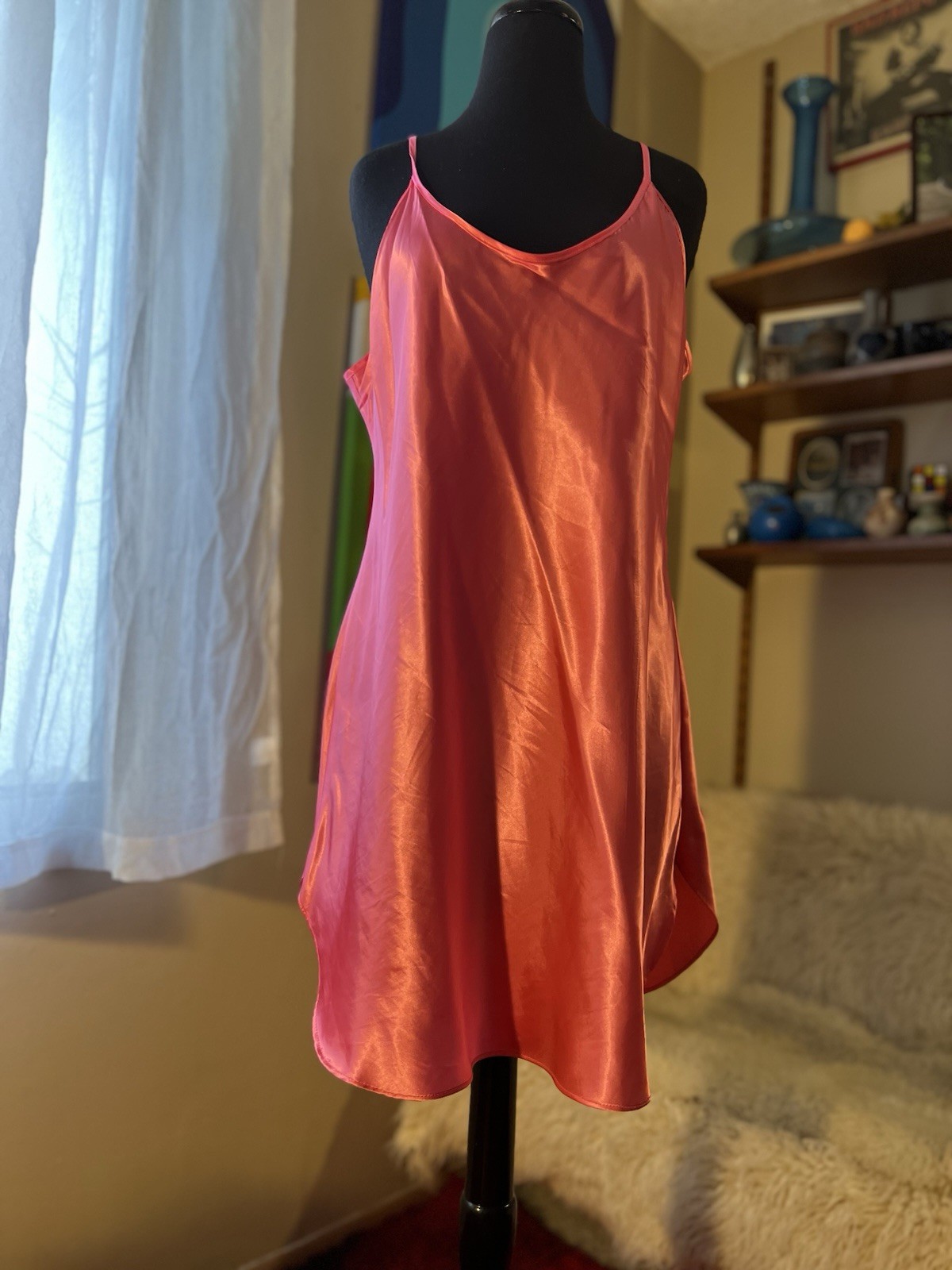 Vintage 90’s Hot Pink Honors Glossy Shiny Satin Mini dress Nightgown XXL USA