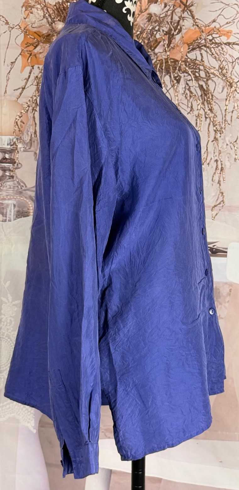 VTG Y2K All Silks Women’s Purple 100% Silk Button Up Long Sleeve Collar Shirt L