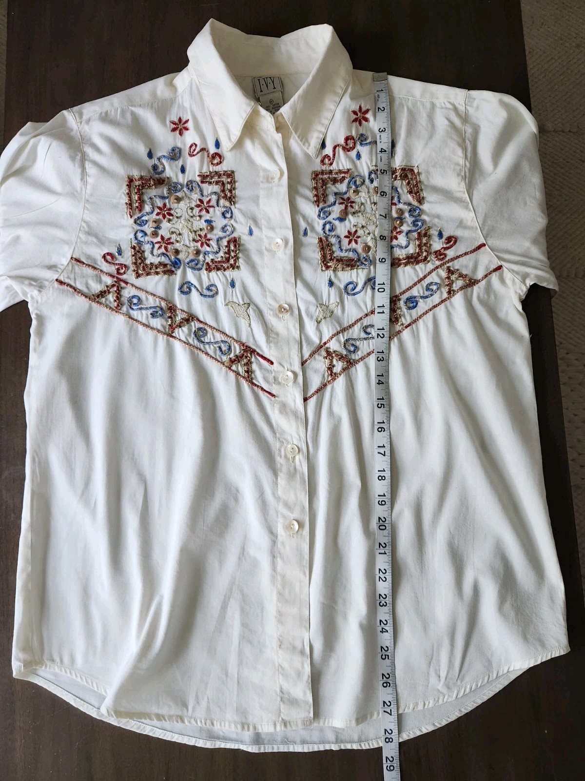Vintage I.V.Y Western Beaded Embroided Button Down Long Sleeve Shirt M