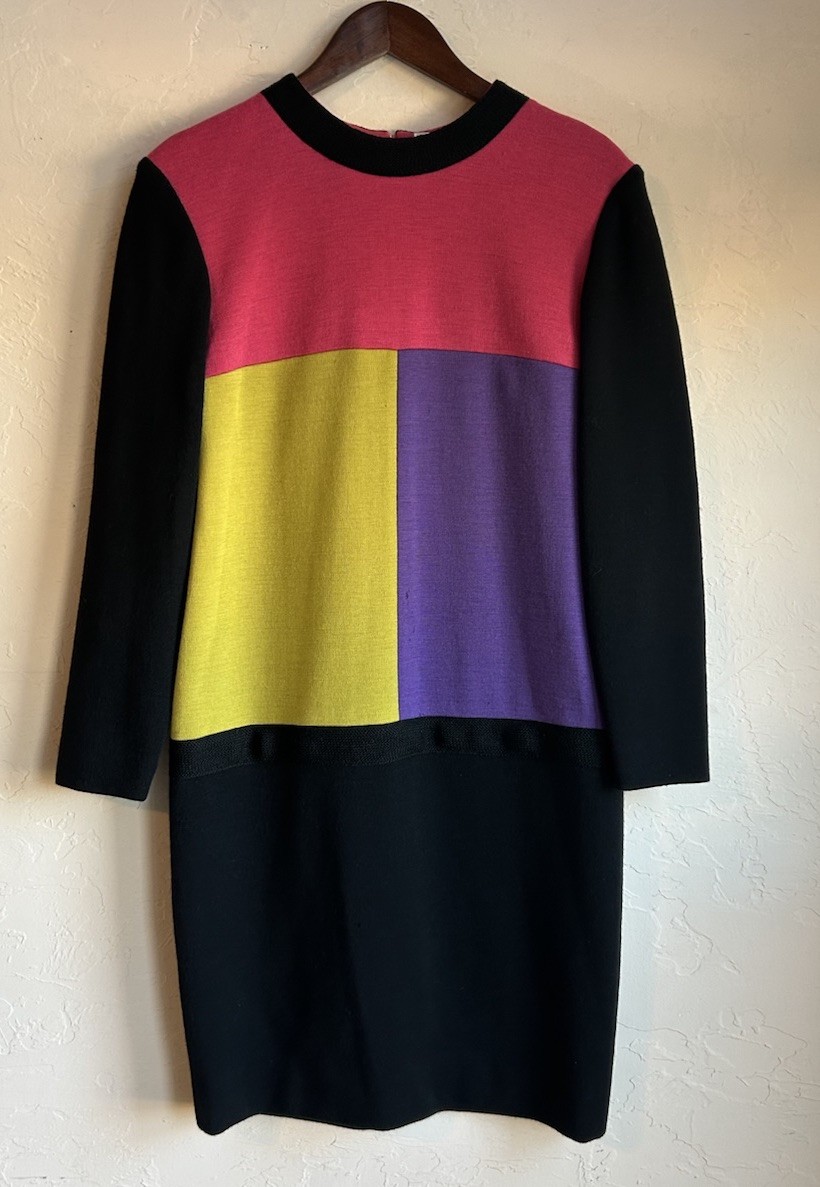 Vintage 1970s Guy Laroche Paris Mod Colorblock Wool Shift Dress FR 40 10 US