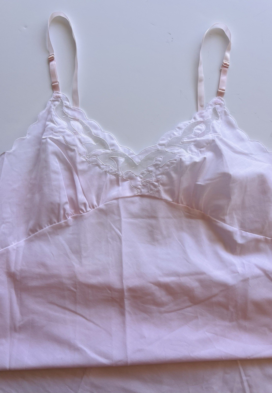 Sears Size 38 Bias Cut Cotton Blend Pink Slip Nightie Lingerie Delicate Lace