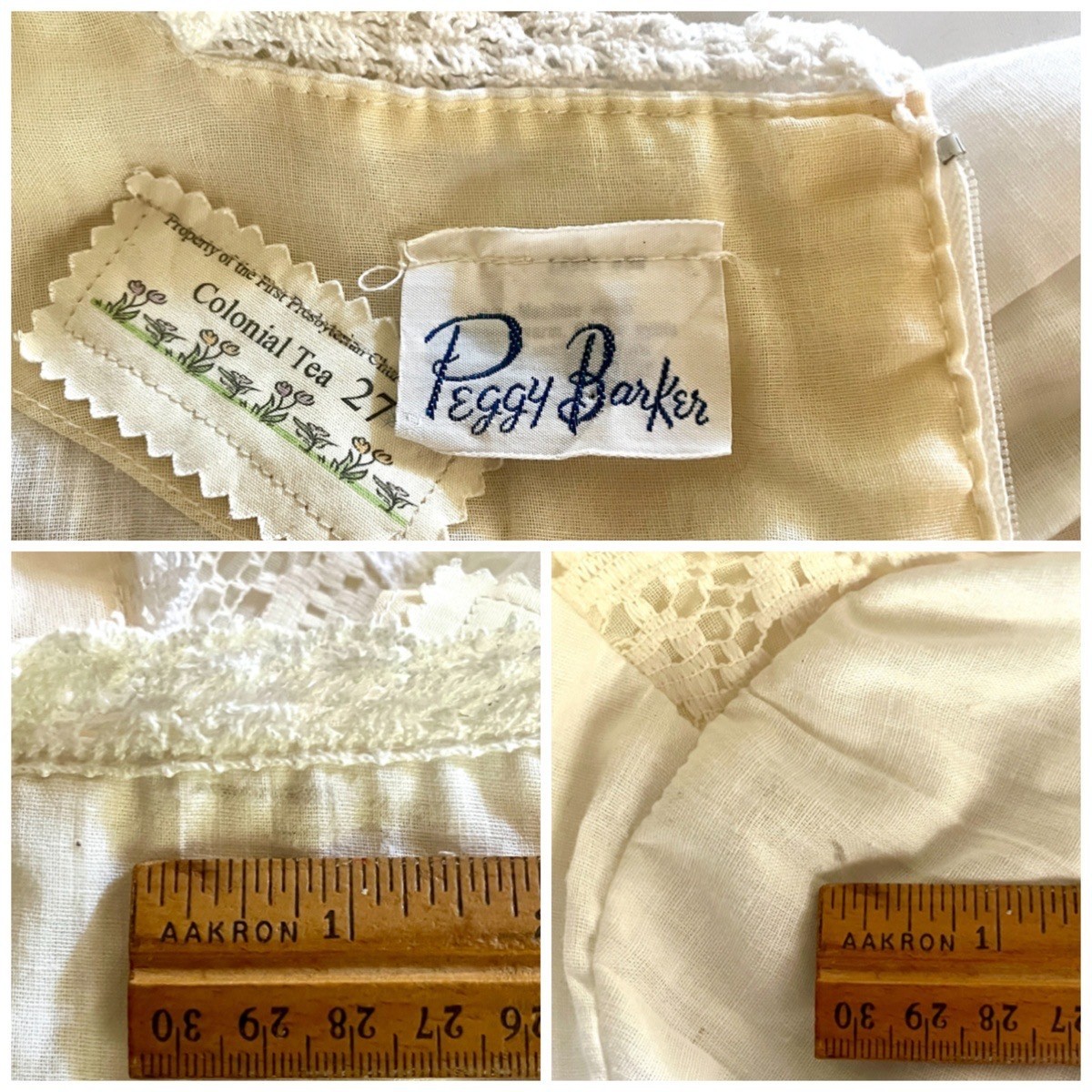 Off White 1970s Cottage Core Renaissance Style Maxi Dress by Peggy Barker, Small