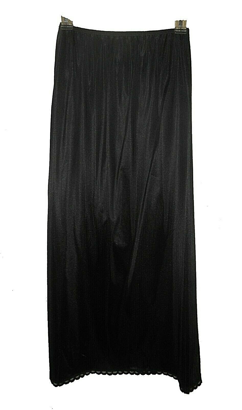 vintage Half Slip, Wonder Maid, Black Antron-III-Nylon Midi Deep-slit 741803 S