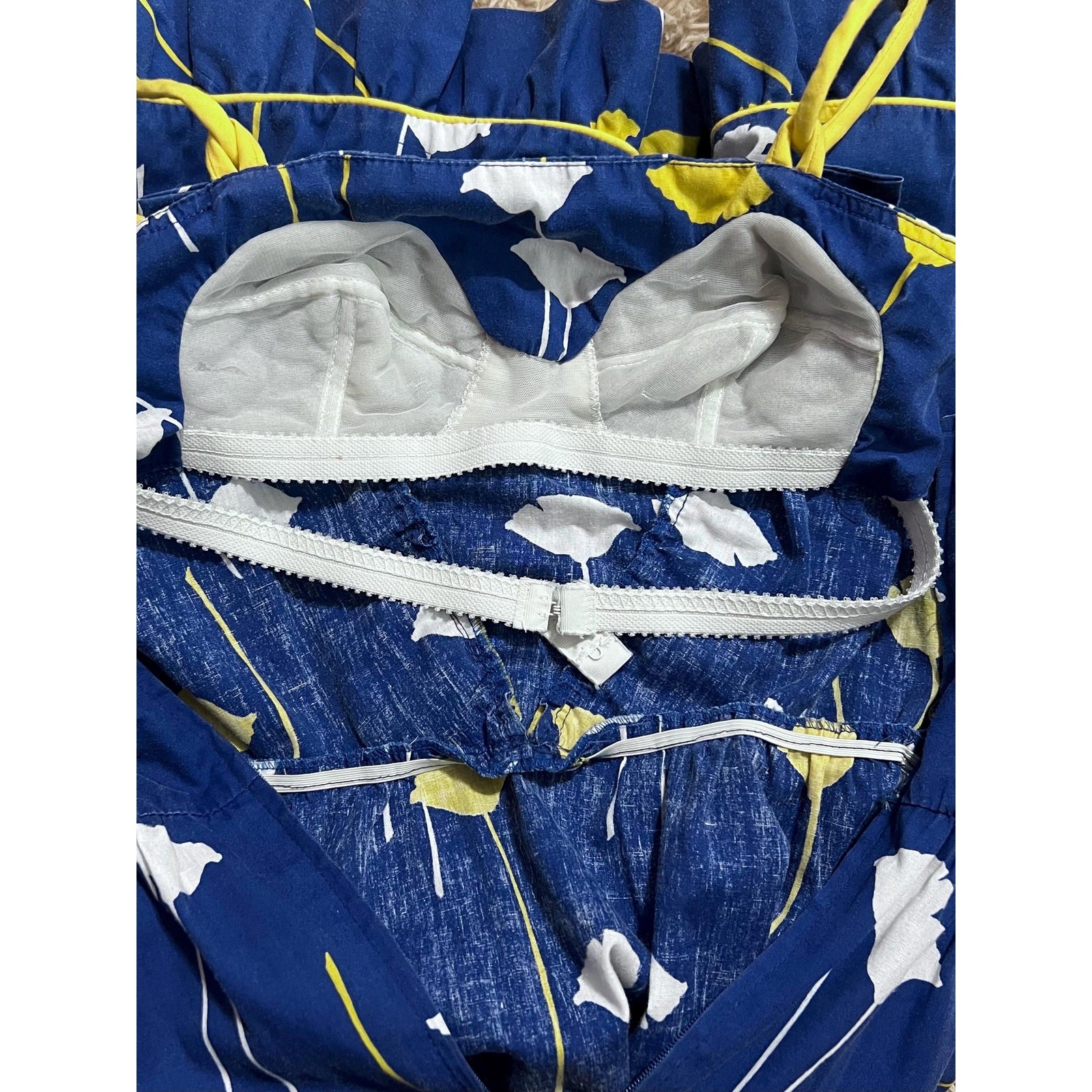 Vintage 70s Blue & Yellow Floral Tank Sundress Retro Mod Size Small