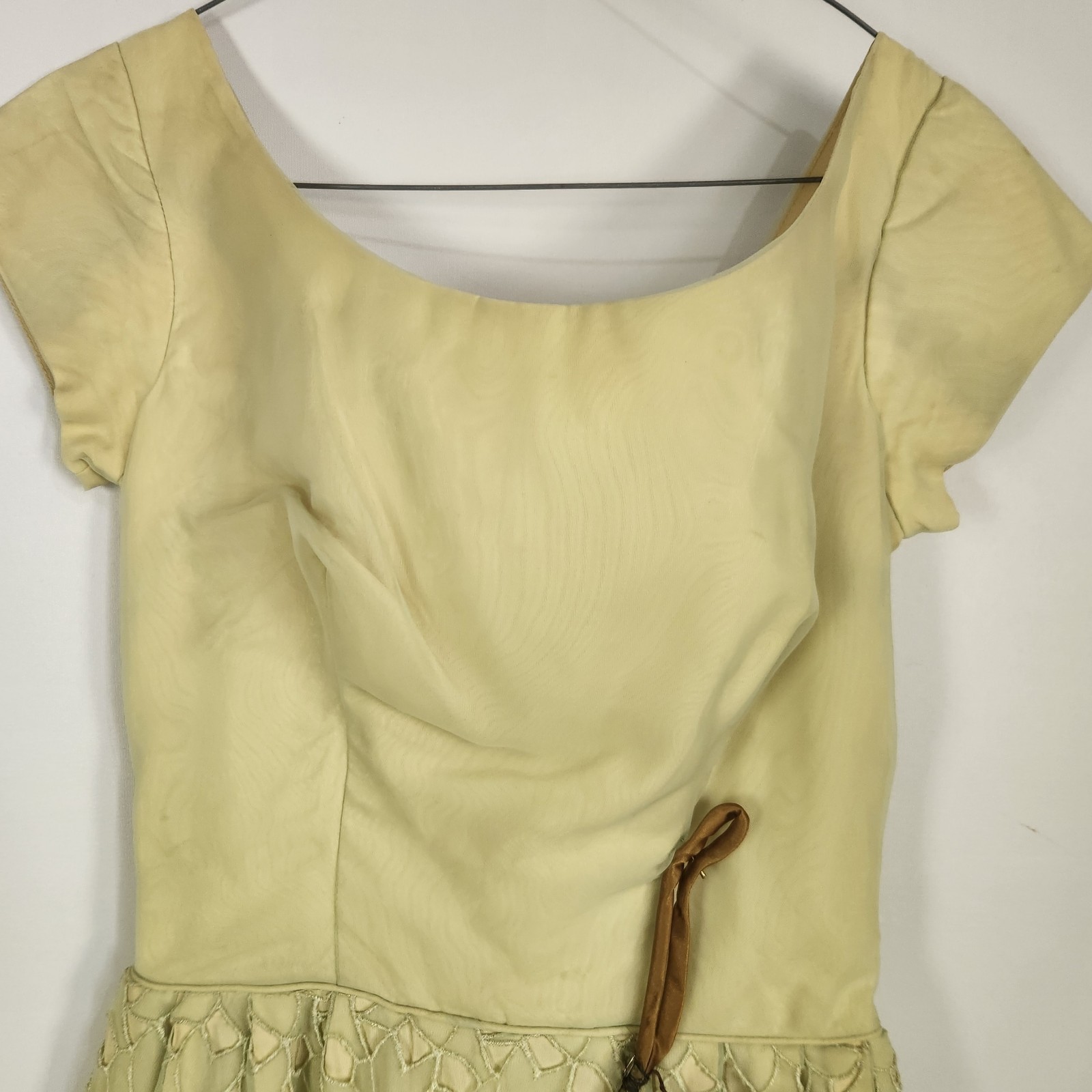 Lemon Lime 50s Cutwork Tea Dress S 3D Flowers Swing Prom Bridesmaid Pinup Swing