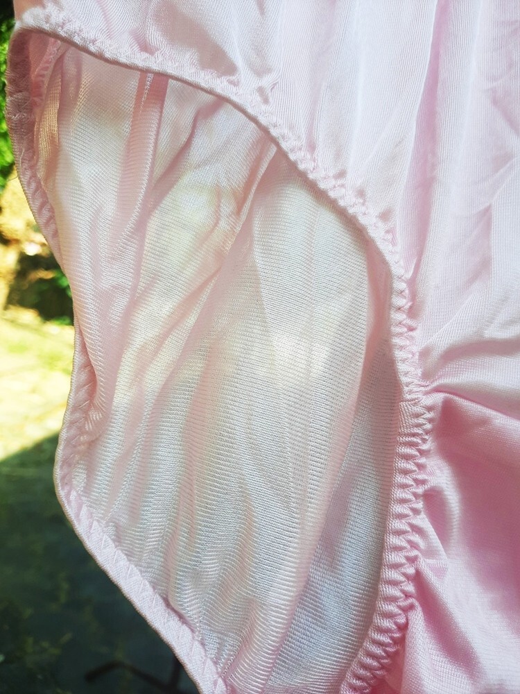 Pink Vintage Panties Sheer Sissy Lace Granny Brief Nylon Brief Hip 40″- 46″