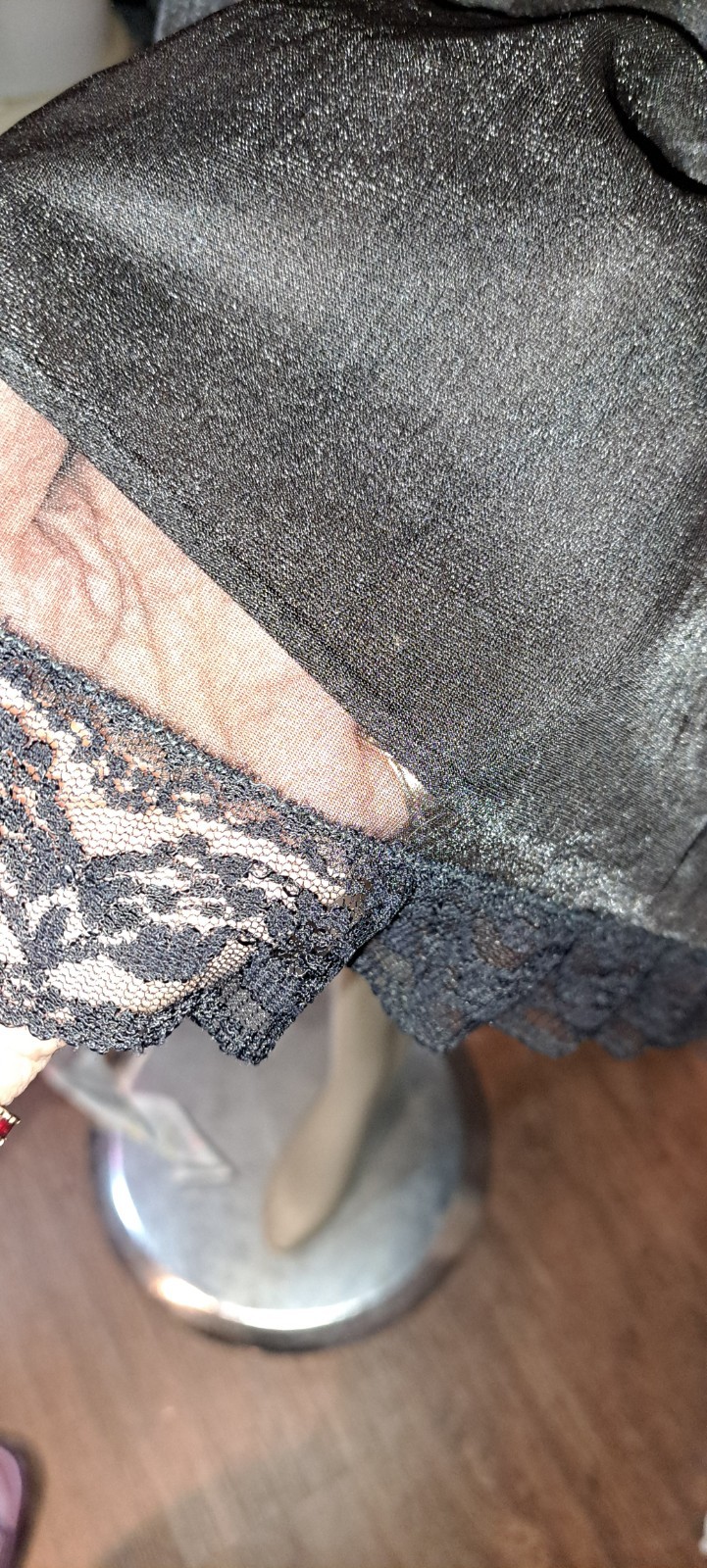 Vtg 60s Movie Star Black Floaty Waltz Nightgown Sml Peek A Boo Bust Lace S
