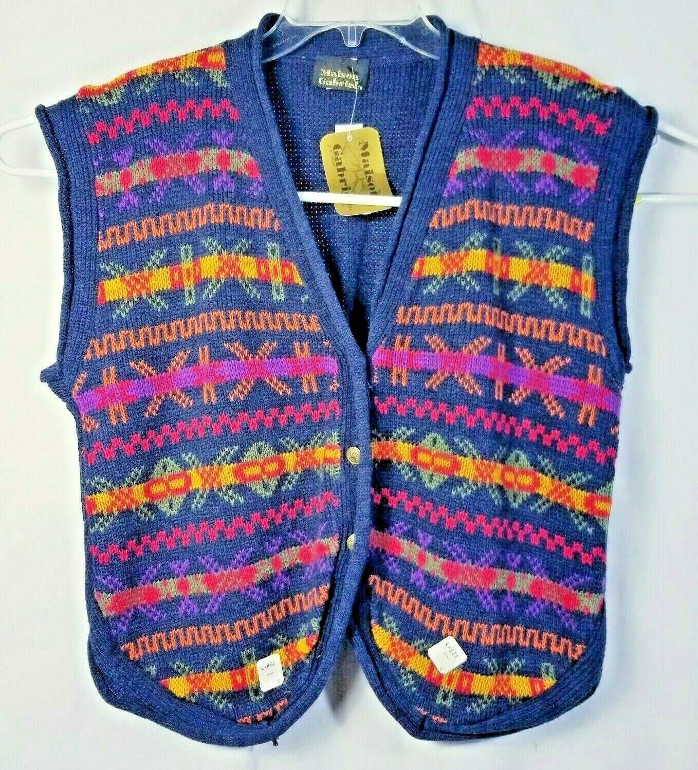 Vtg 80s Maison Gabriel Sweater Vest Large Multicolor Festival Academia Preppy