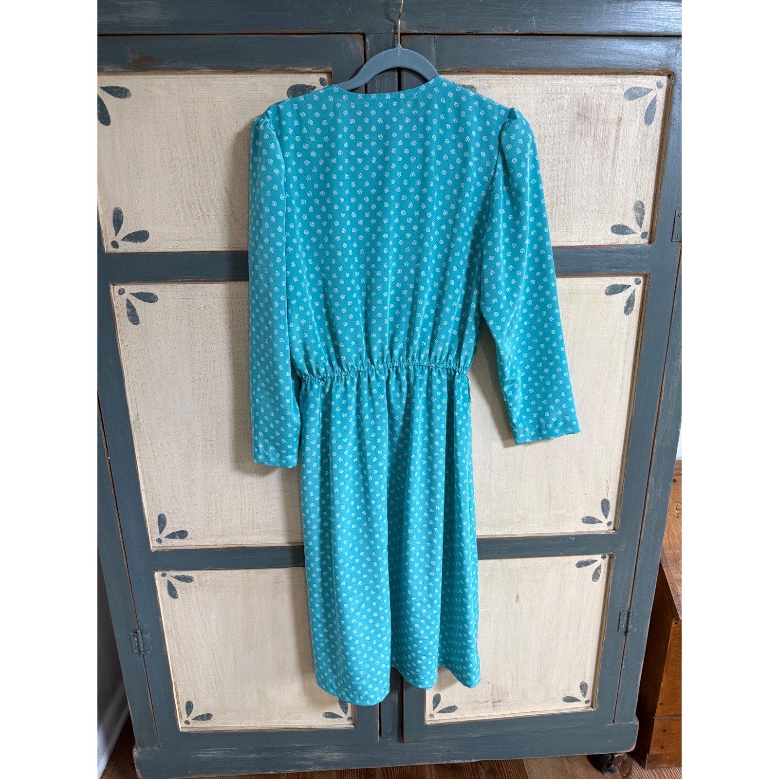 Pellini Petites Von Bramlett Vintage 80s Teal Rose Floral Midi Dress 9/10 USA