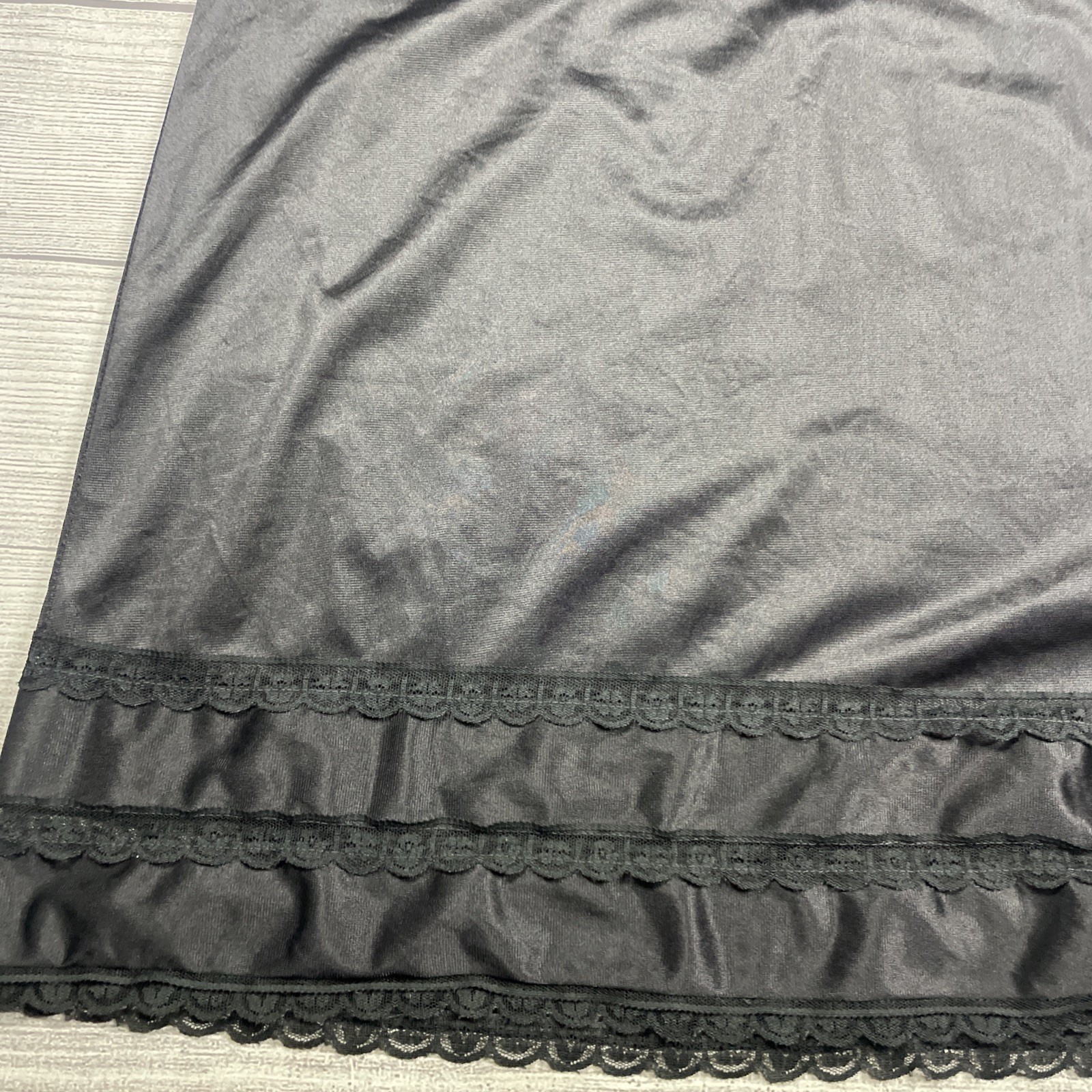 Vintage Nightgown Womens 34 Black Nylon Dupont Anton Lace ILGWU Made Silky