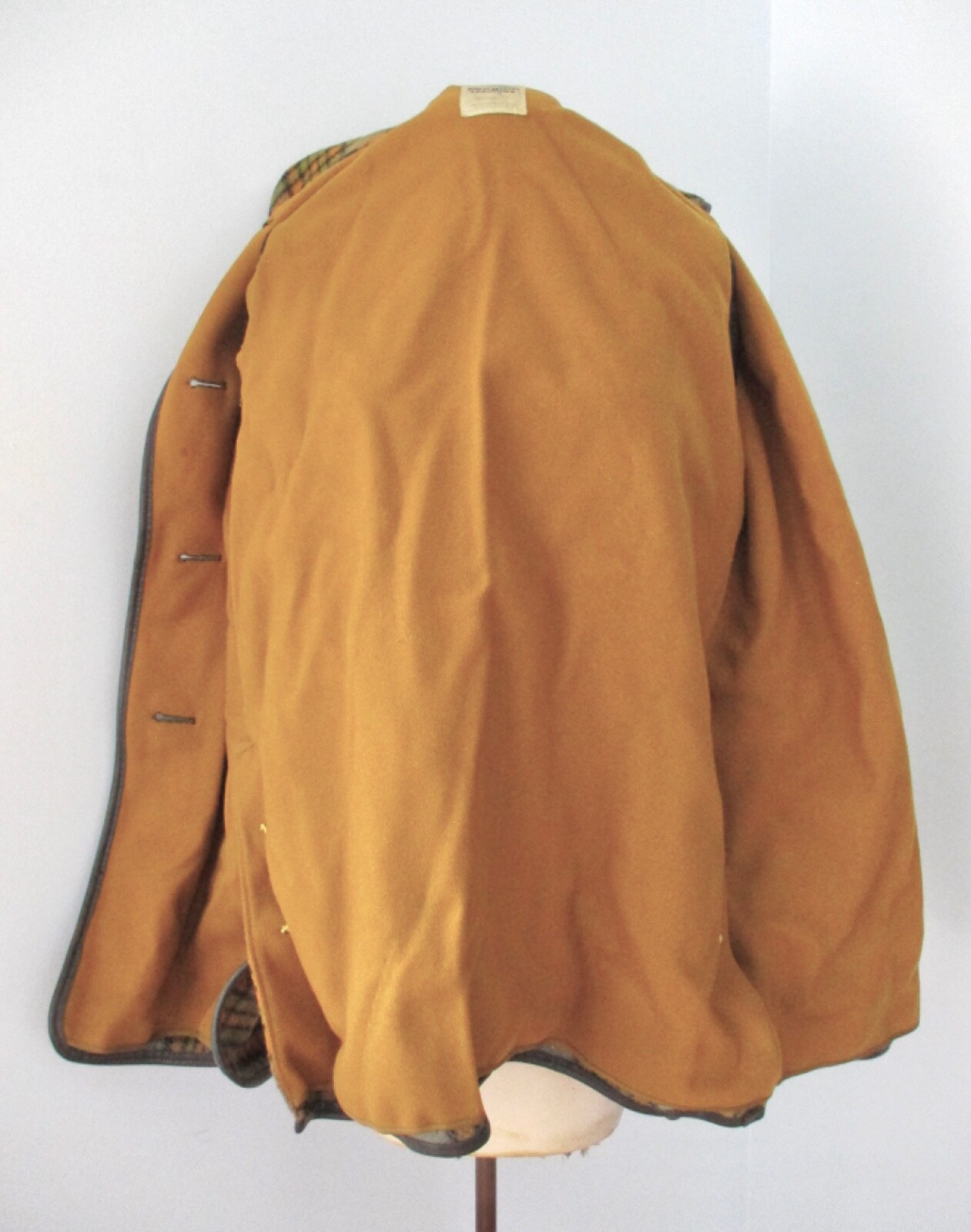 Vtg 60s Penguin gray green gold plaid wool blanket stroller coat big pockets M