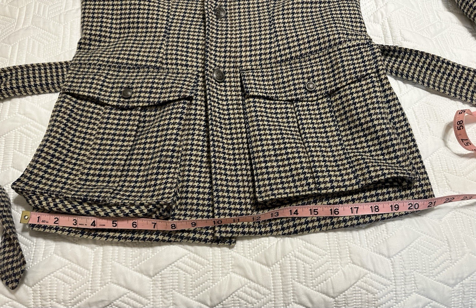 R.Z.R. Weatherwise Vtg Houndstooth Belted Blazer Jacket Quiet Luxury Career EUC