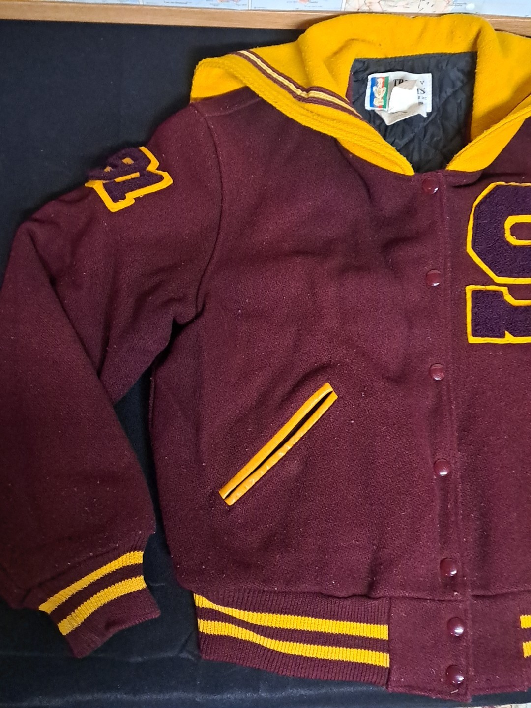 Vtg 80s Trophy Jackets Varsity Letterman #91 „S Tigers” Maroon/Gold Wool Girls M