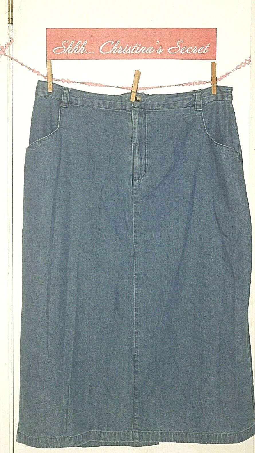 VINTAGE CST BLUES Skirt Denim Cotton Midi Pockets Comfort Waist India Sz 22W *VG